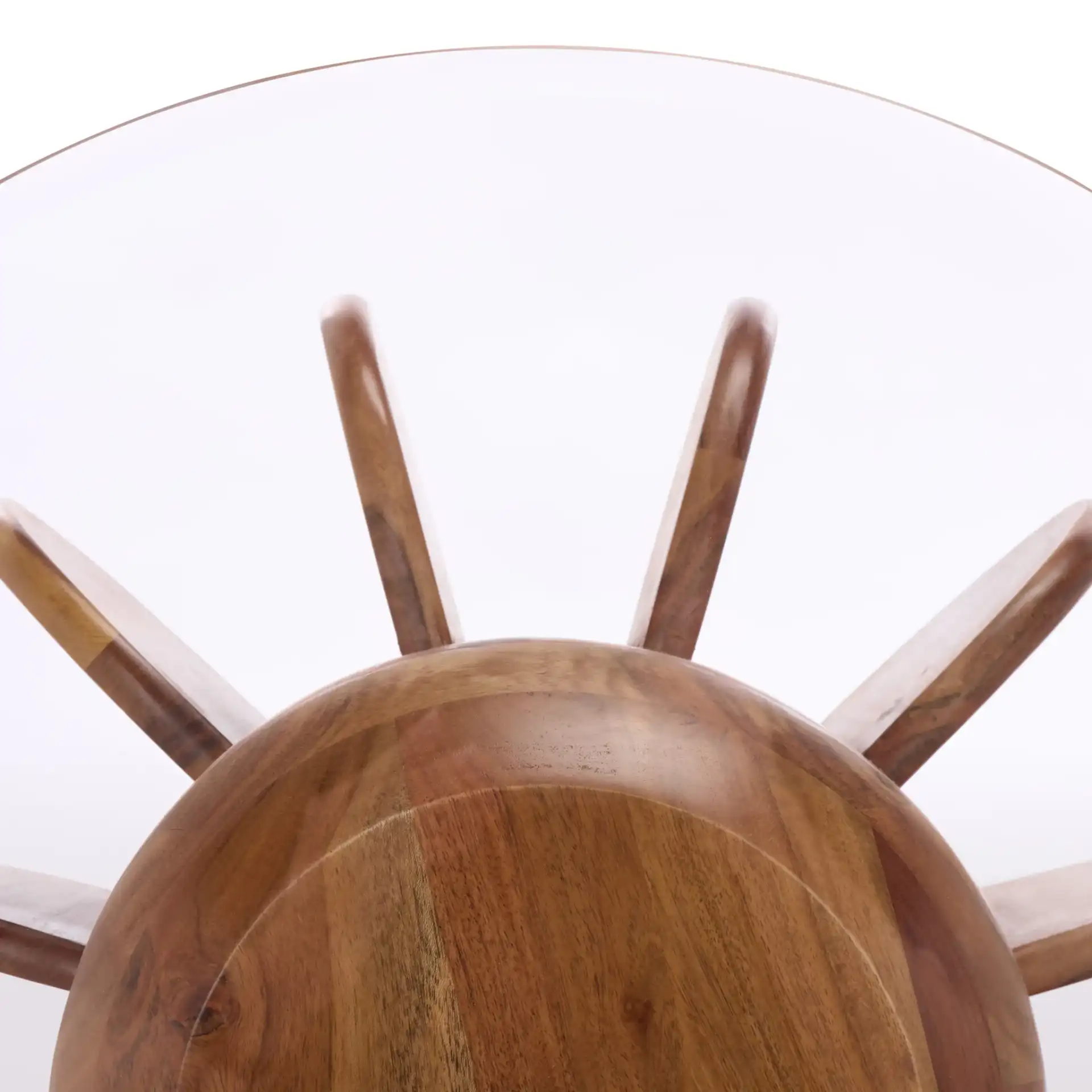 Marata Glass Side Table in Glass / Walnut, detail view
