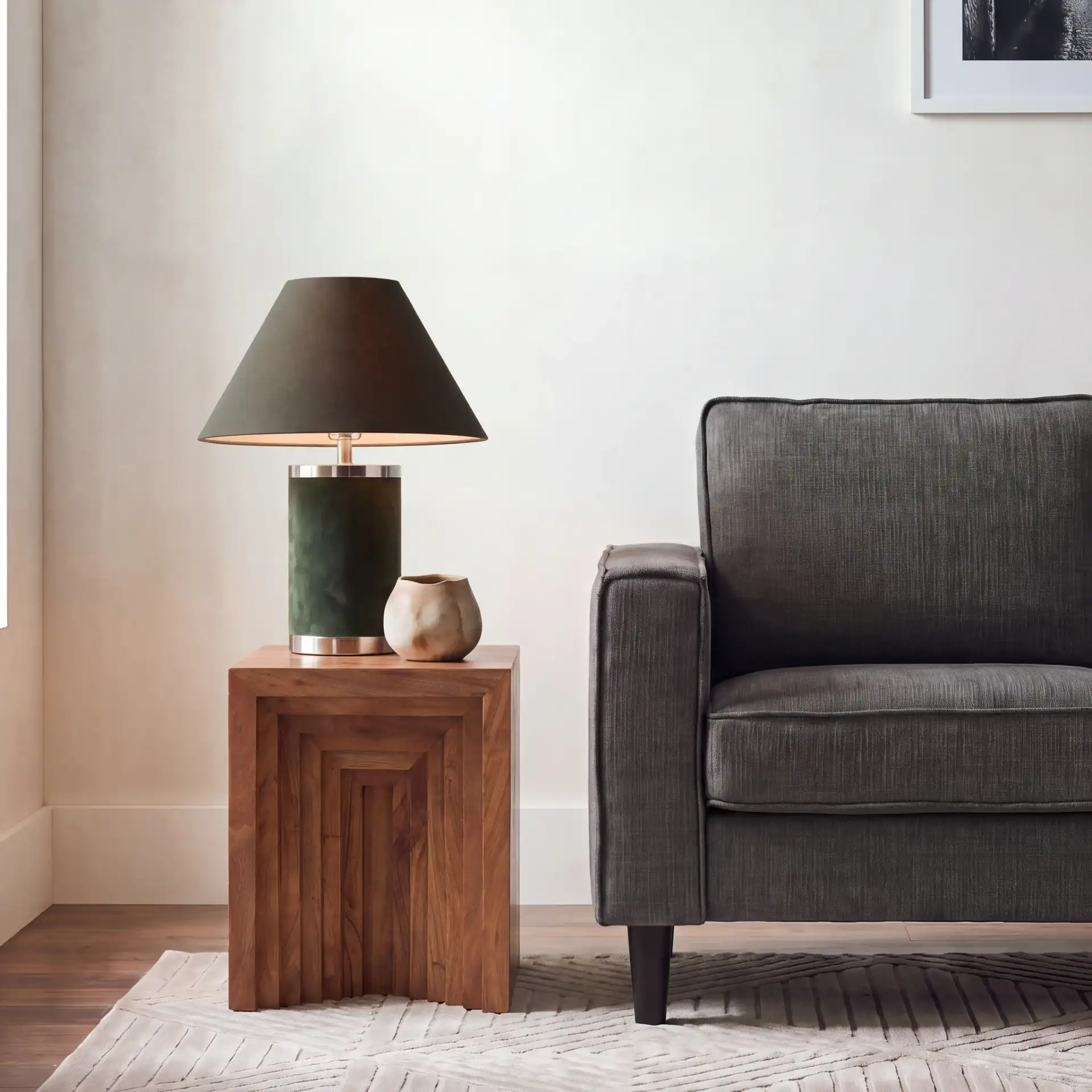 Amabu Accent Table in Walnut in a styled room