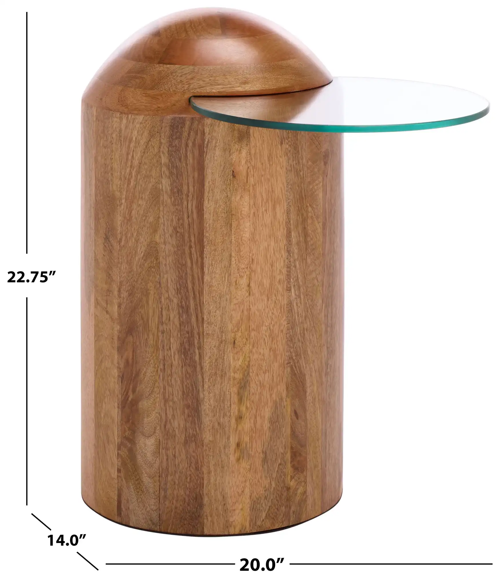 Cuban Accent Table in Glass / Walnut, detail view