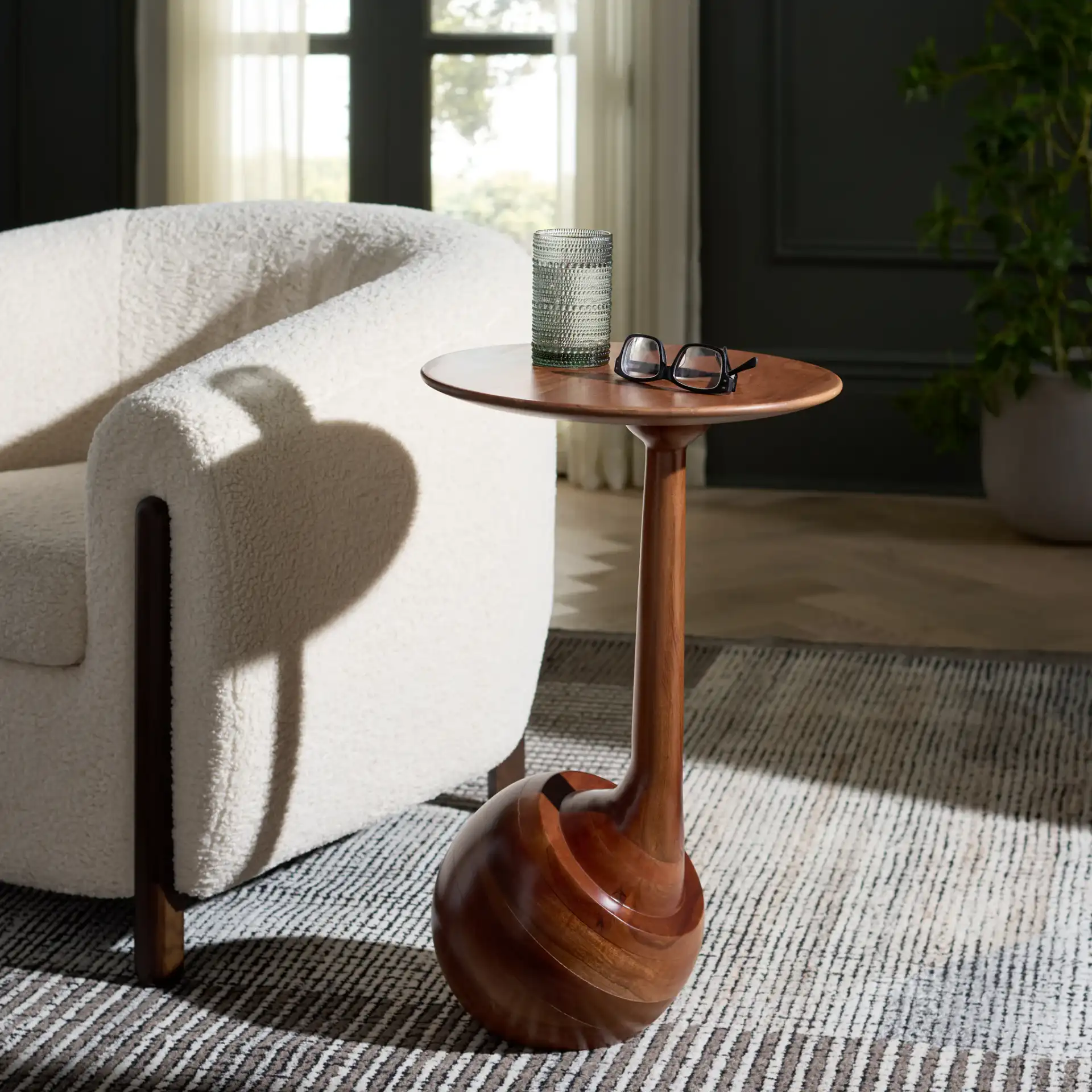 Irachi Accent Table in Walnut in a styled room