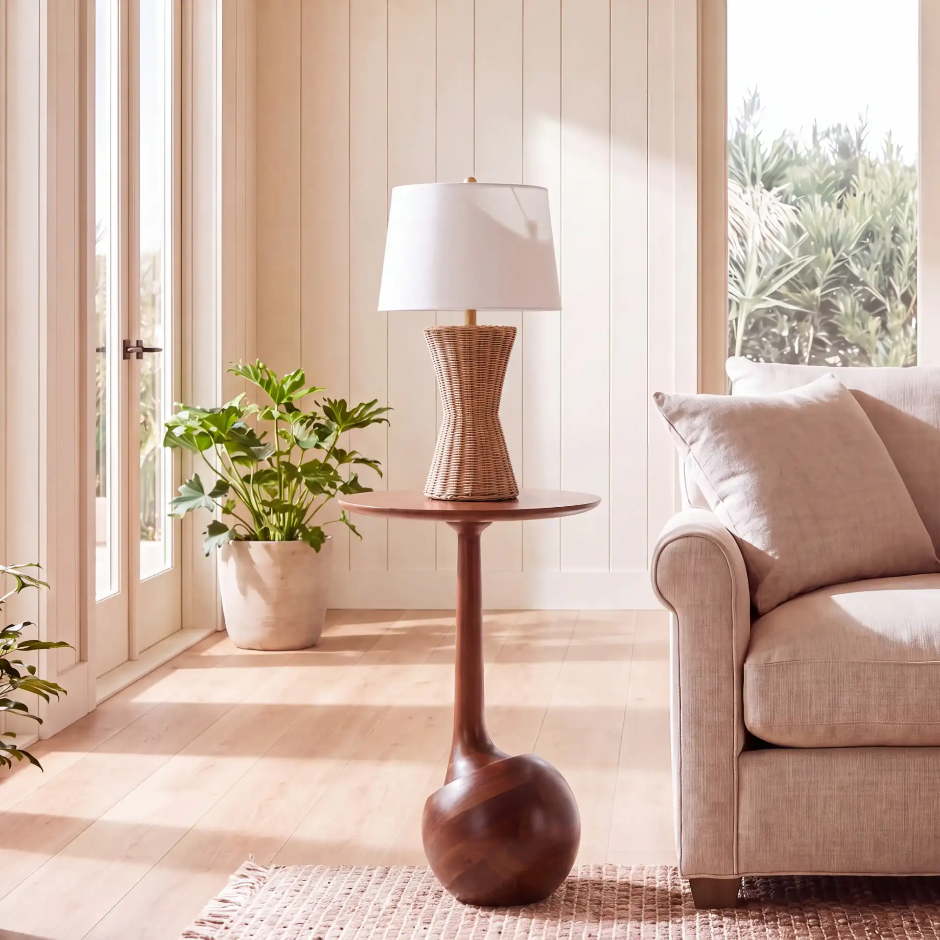 Irachi Accent Table in Walnut in a styled room