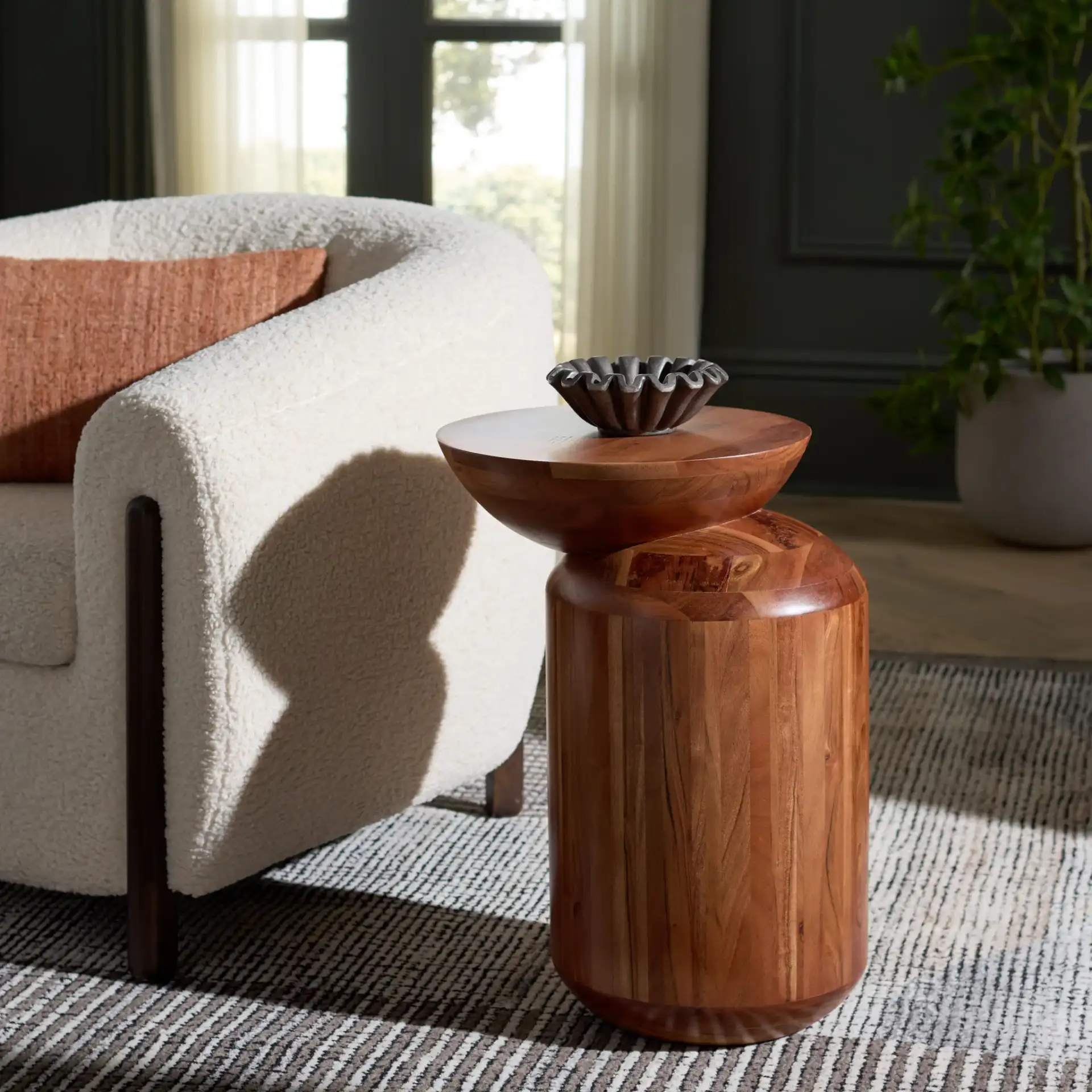 Masew Accent Table in Walnut in a styled room
