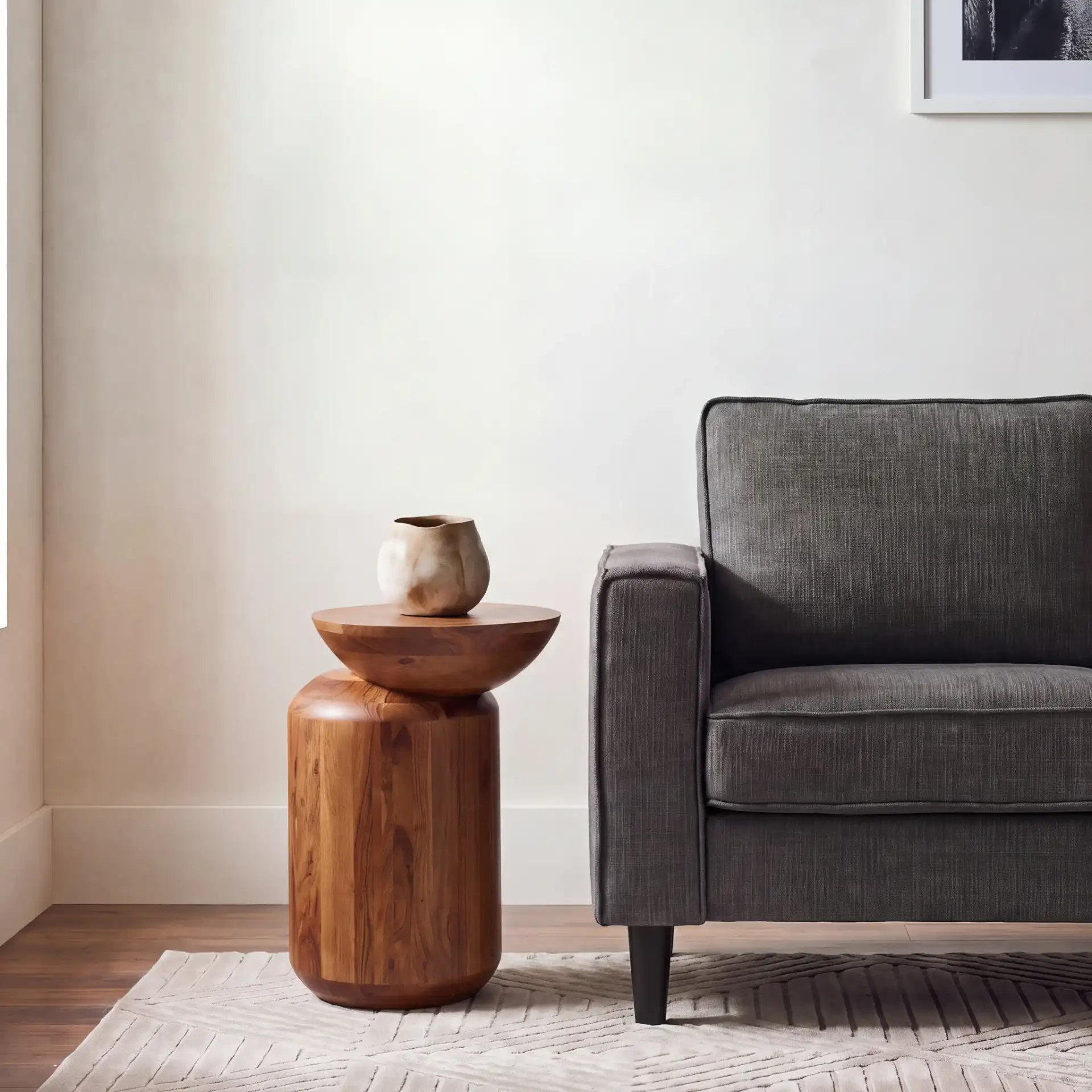 Masew Accent Table in Walnut in a styled room