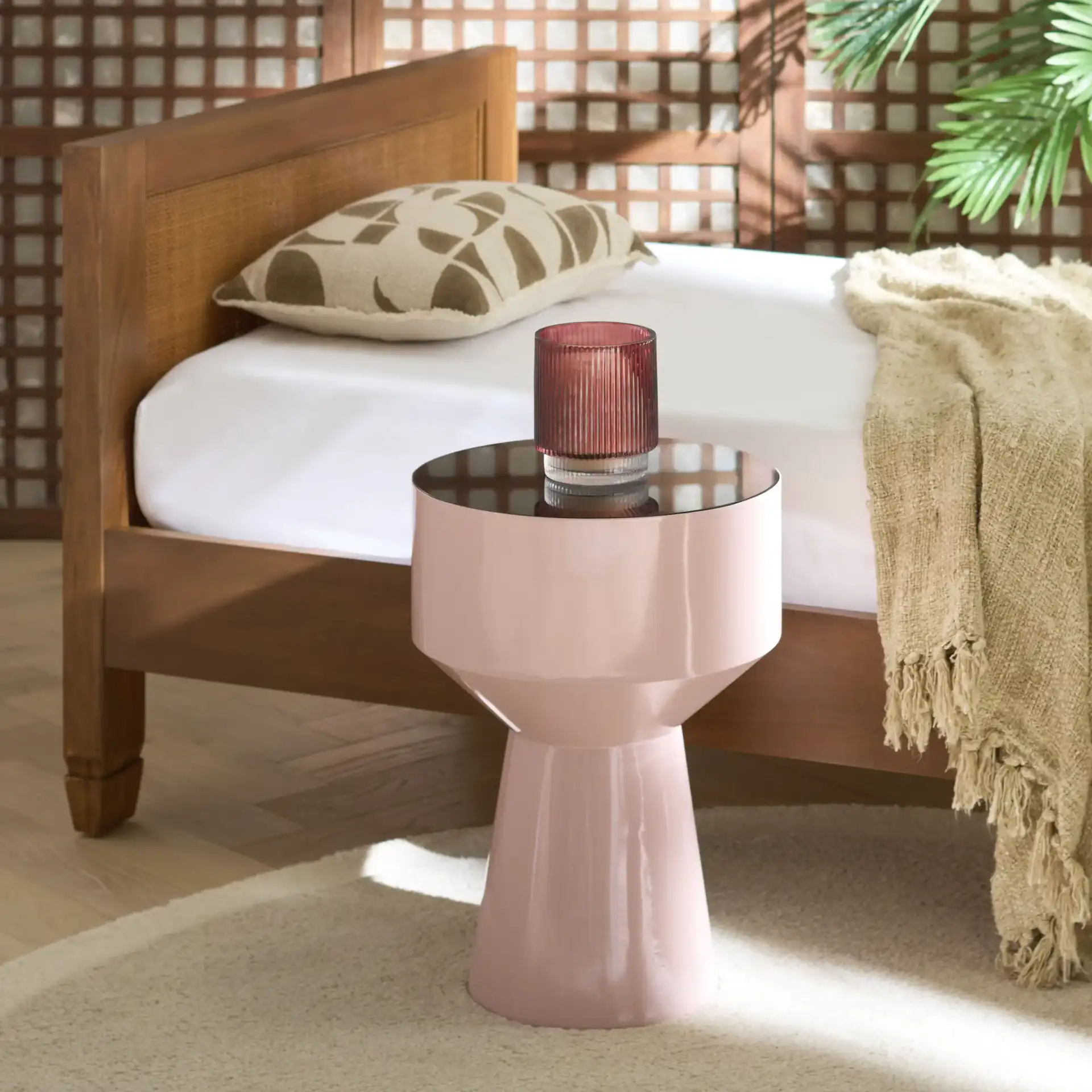 Sumiko Accent Table in Black / Taupe in a styled room