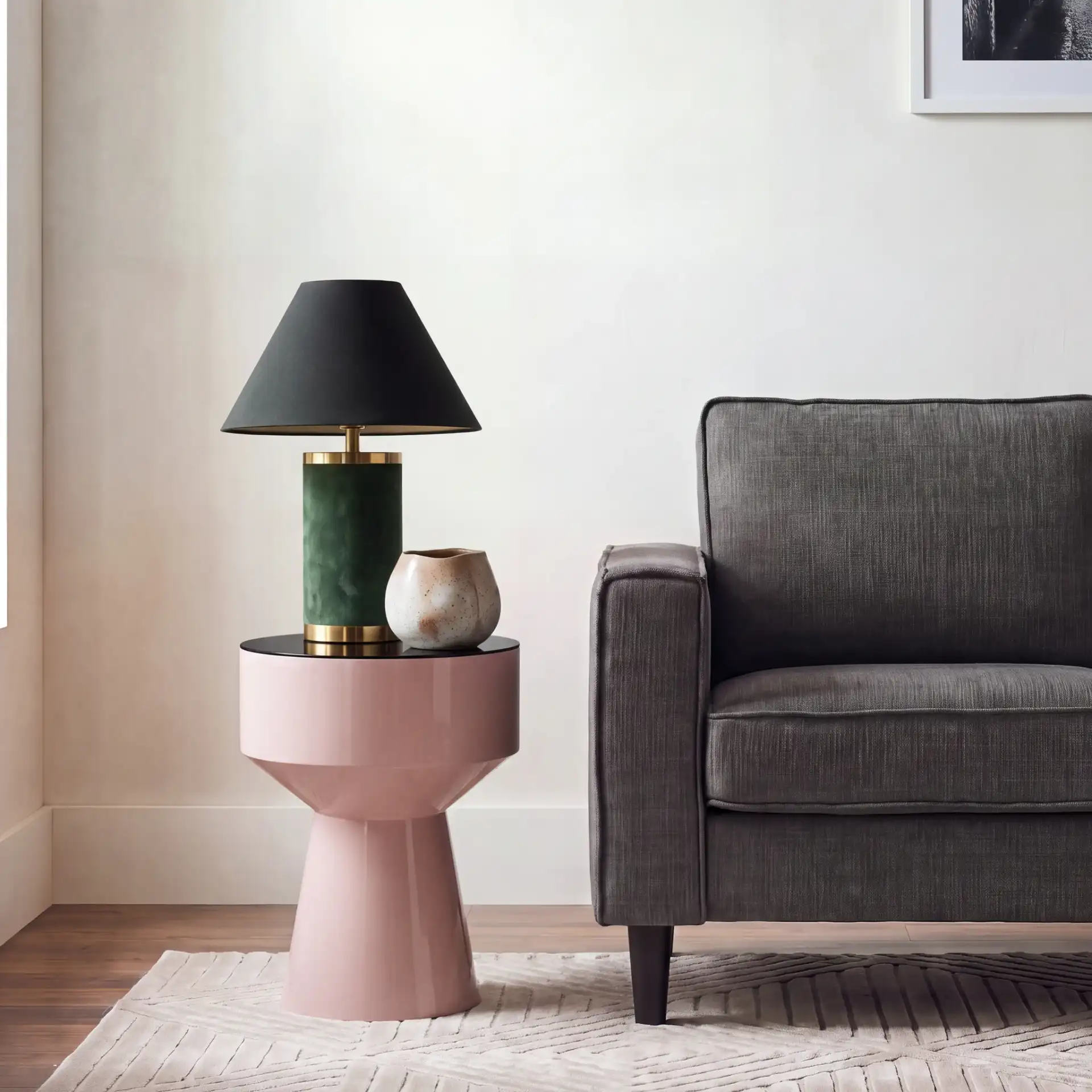 Sumiko Accent Table in Black / Taupe in a styled room