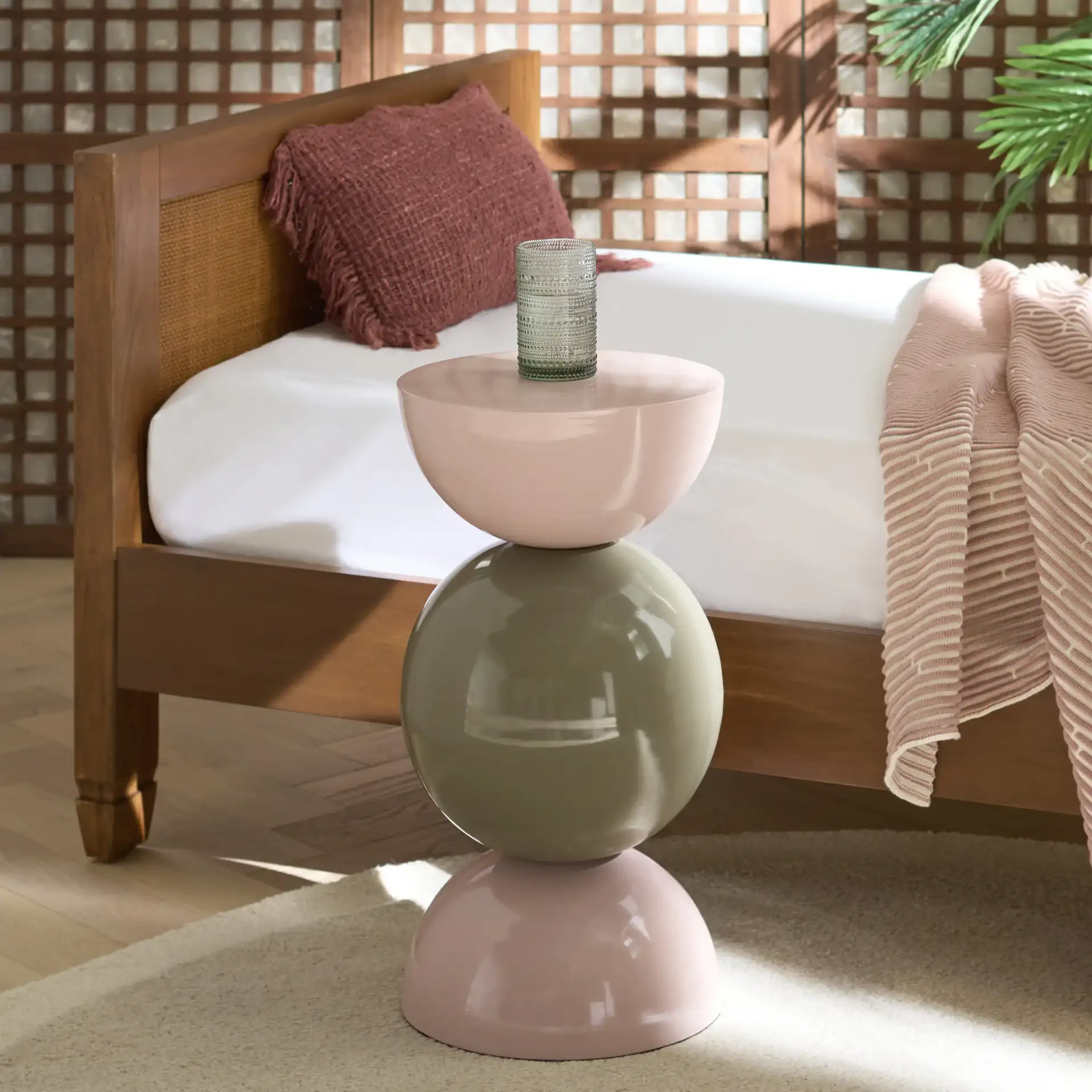 Michio Accent Table in Beige / Green in a styled room