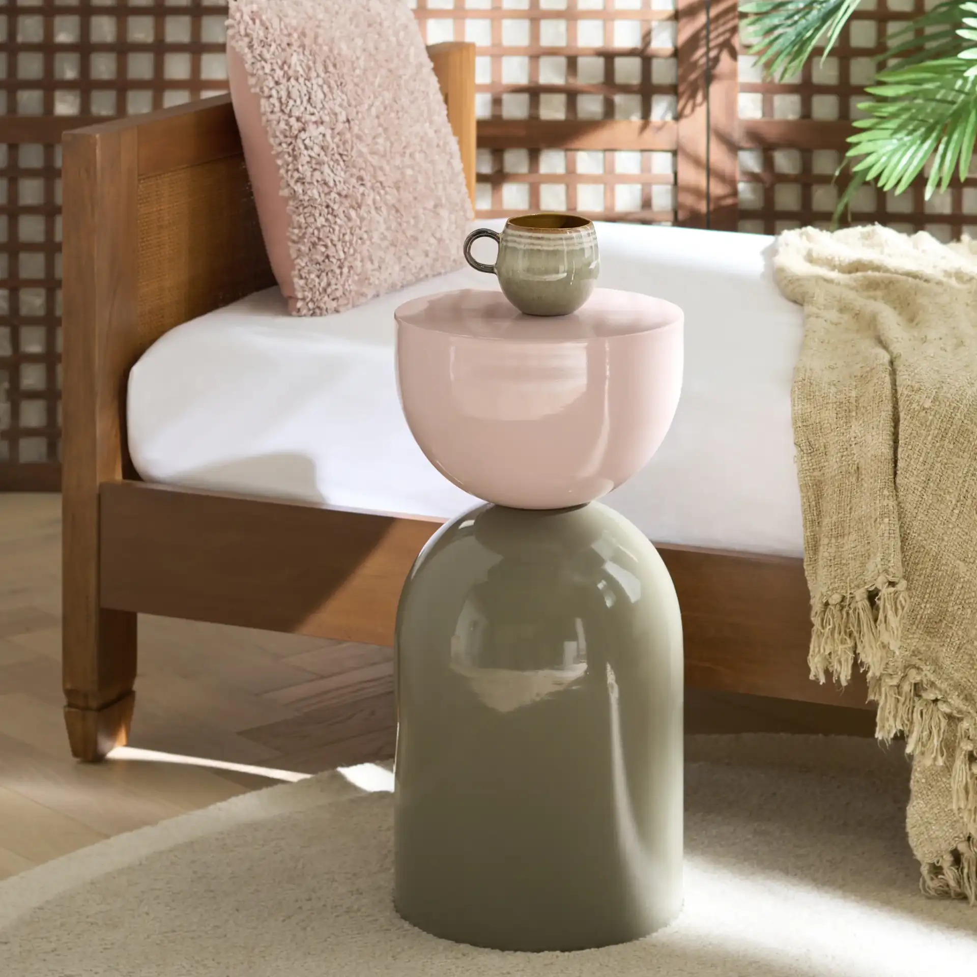 Rafu Accent Table in Beige / Green in a styled room