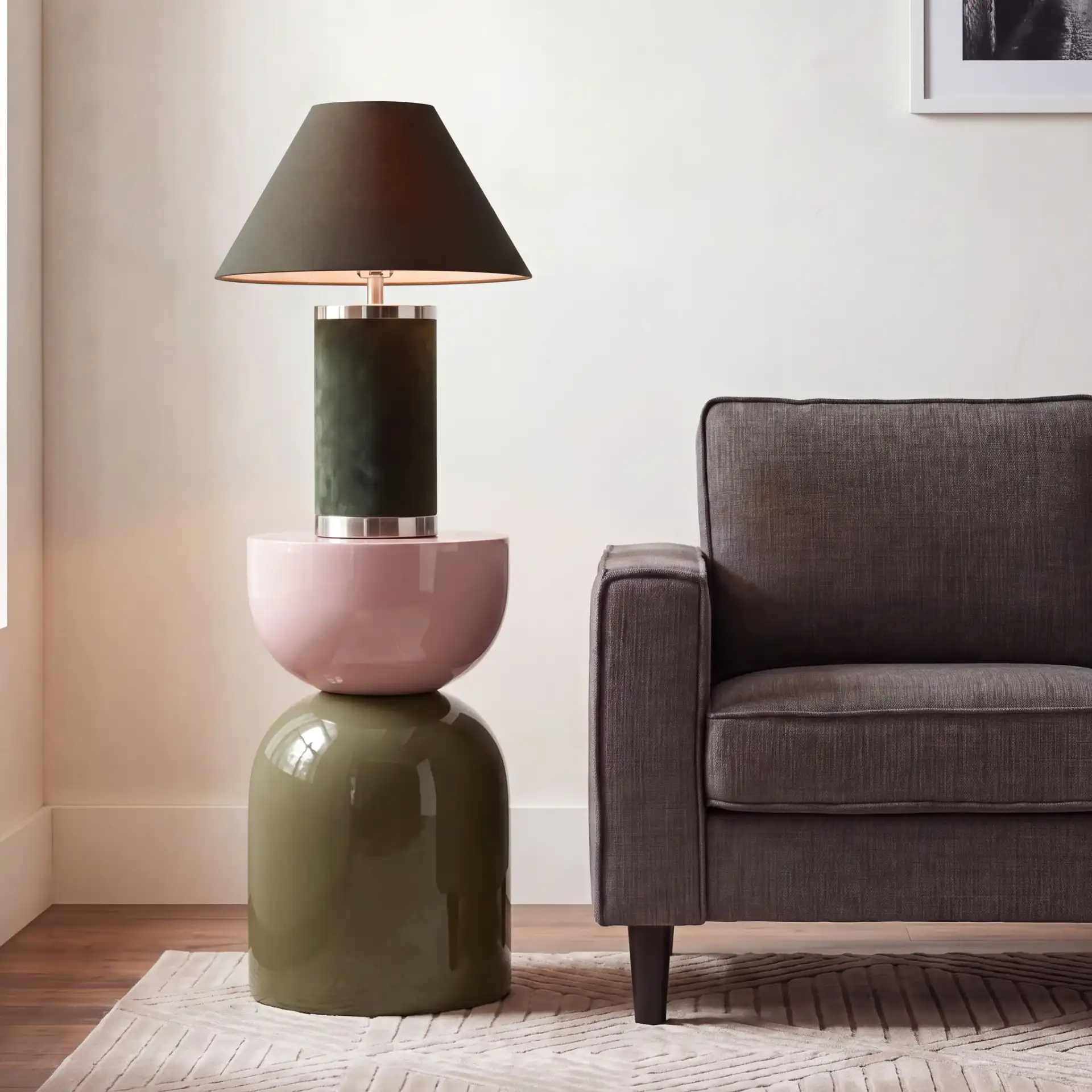 Rafu Accent Table in Beige / Green in a styled room