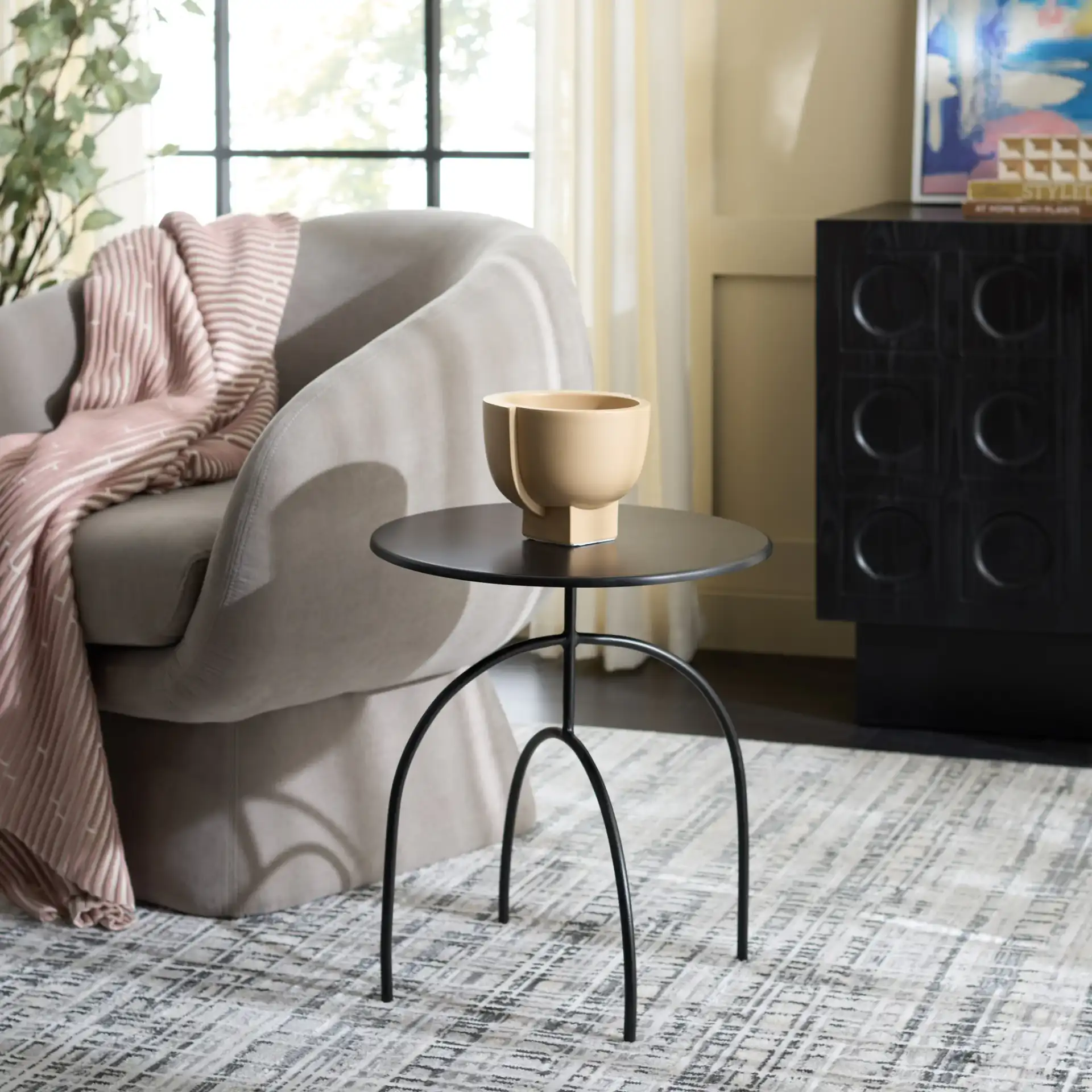 Ronin Accent Table in Black in a styled room