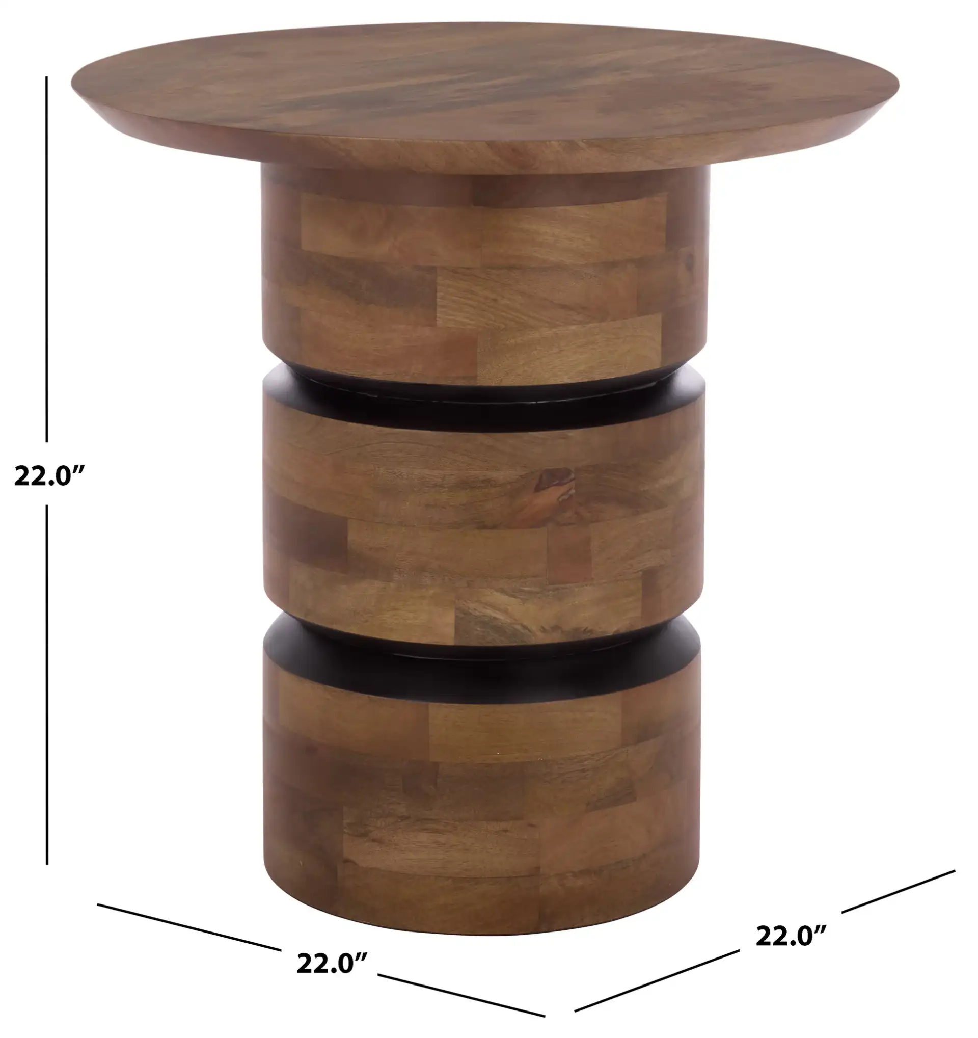 Zorro Round Accent Table in Walnut, detail view