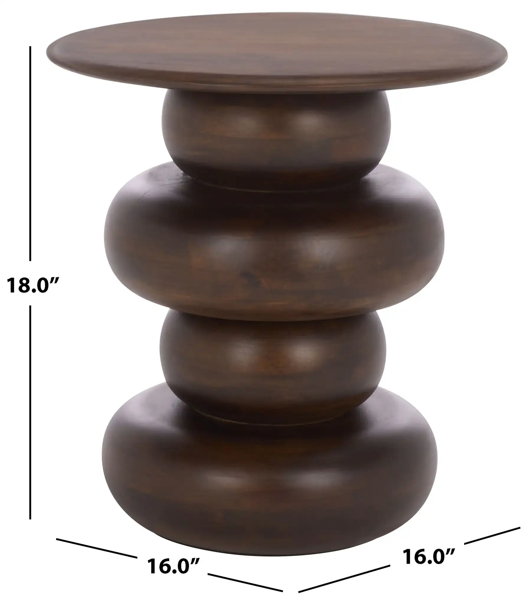 Nube Round Accent Table in Dark Brown, detail view