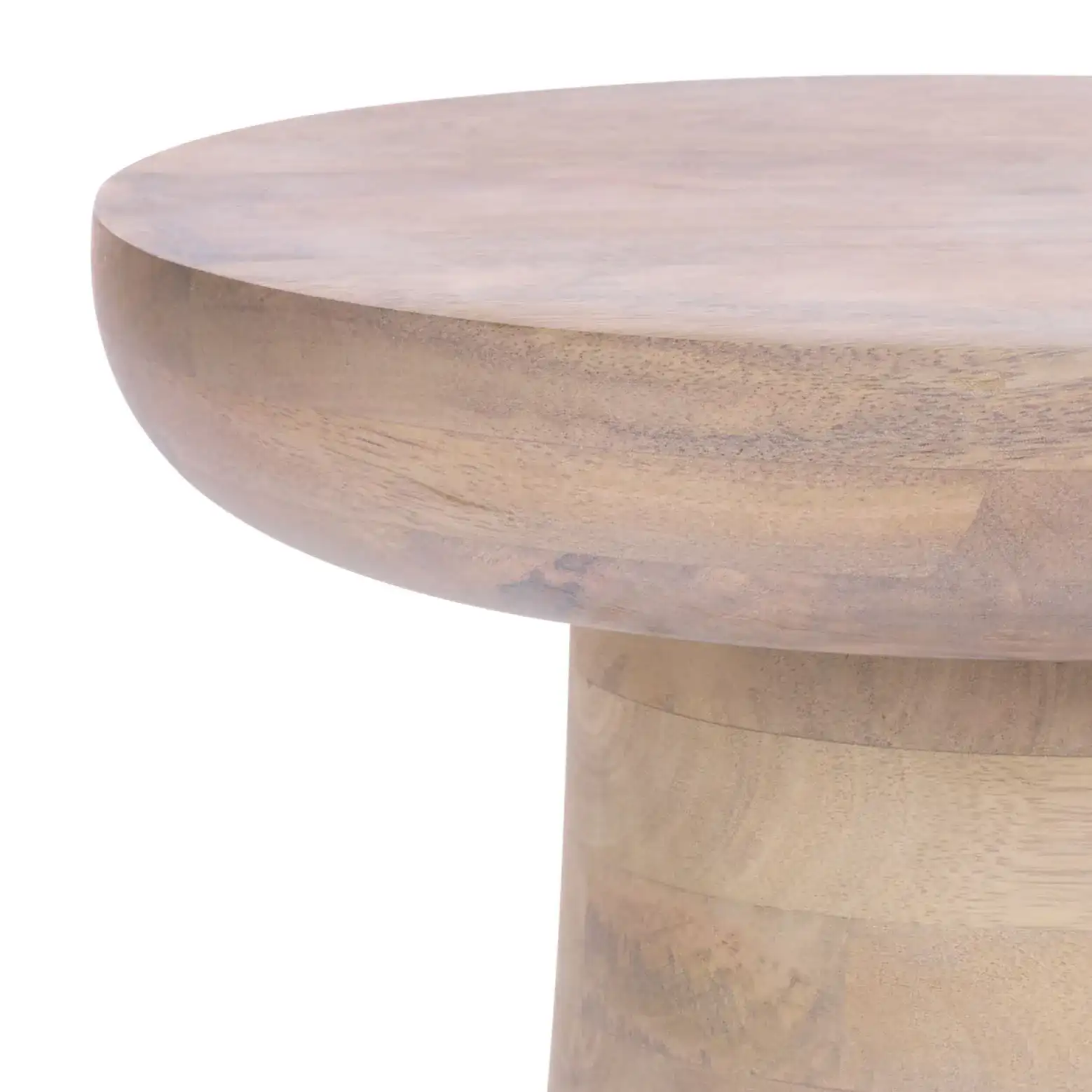 Nestor Round Accent Table in White Washed in a styled room