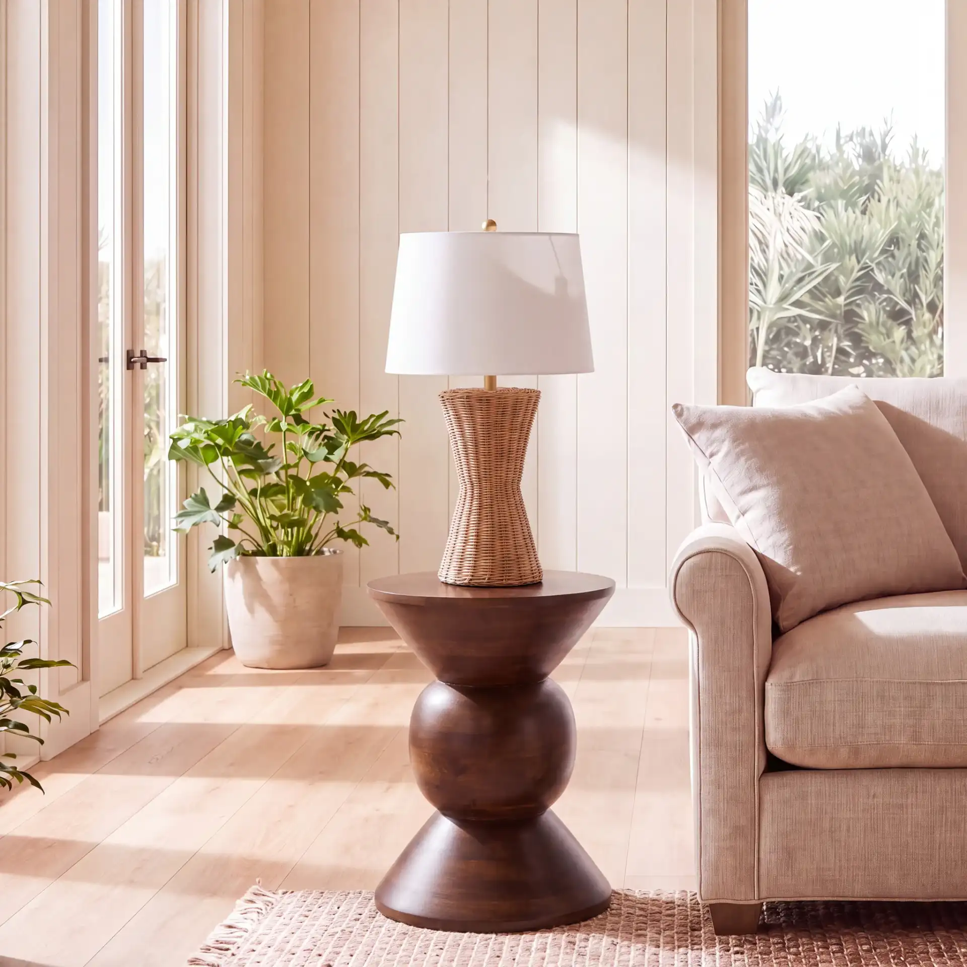 Pascual Round Accent Table in Walnut in a styled room