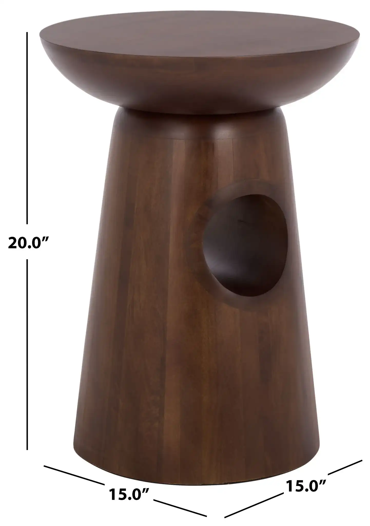 Zenon Round Accent Table in Dark Brown, detail view