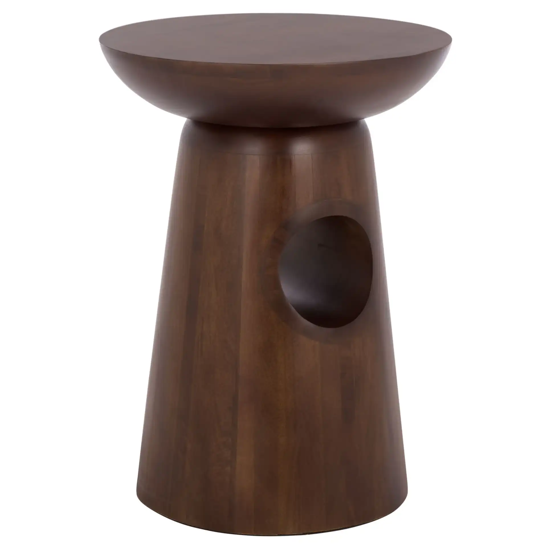 Zenon Round Accent Table in Dark Brown, detail view