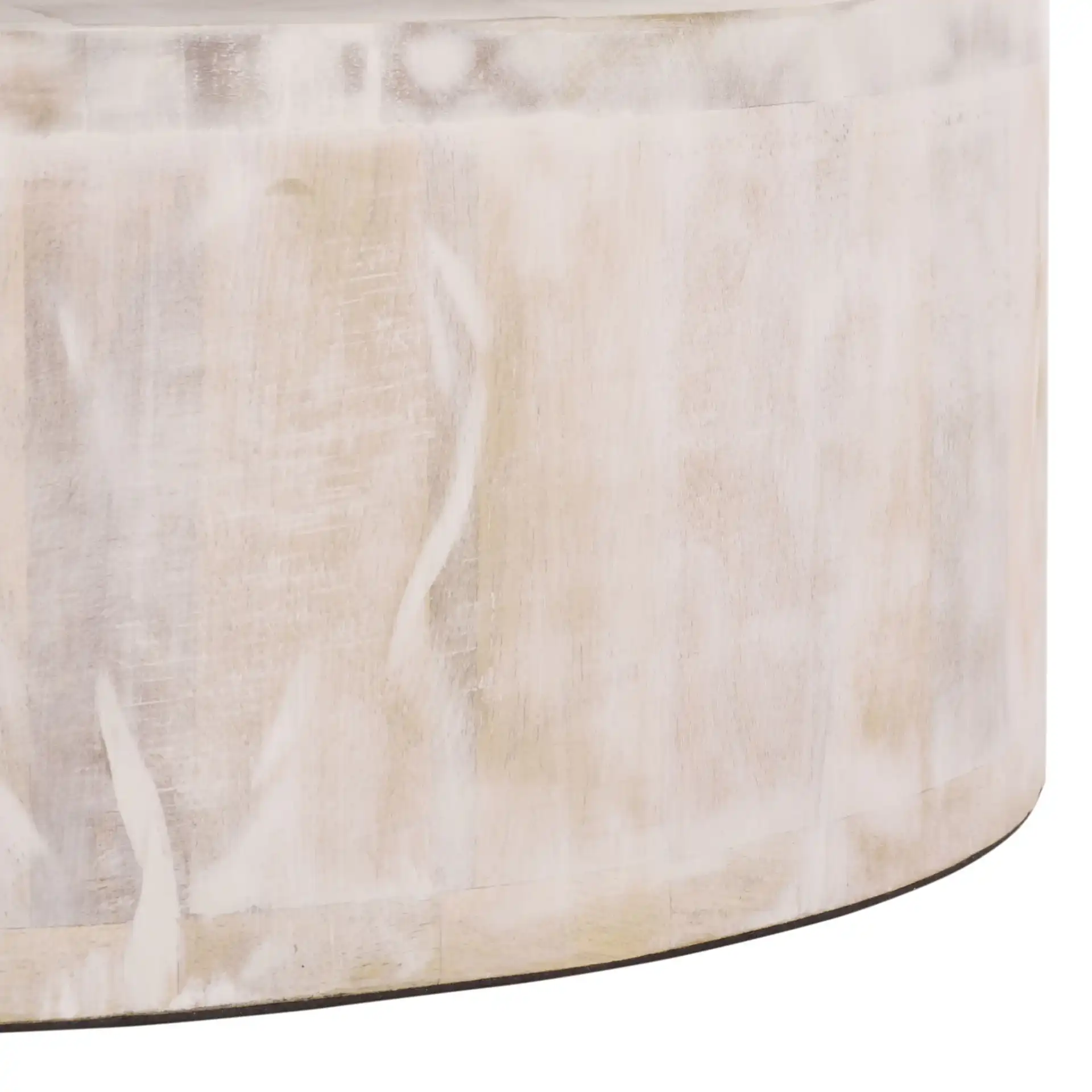 Xavier Round Accent Table in White Washed, detail view