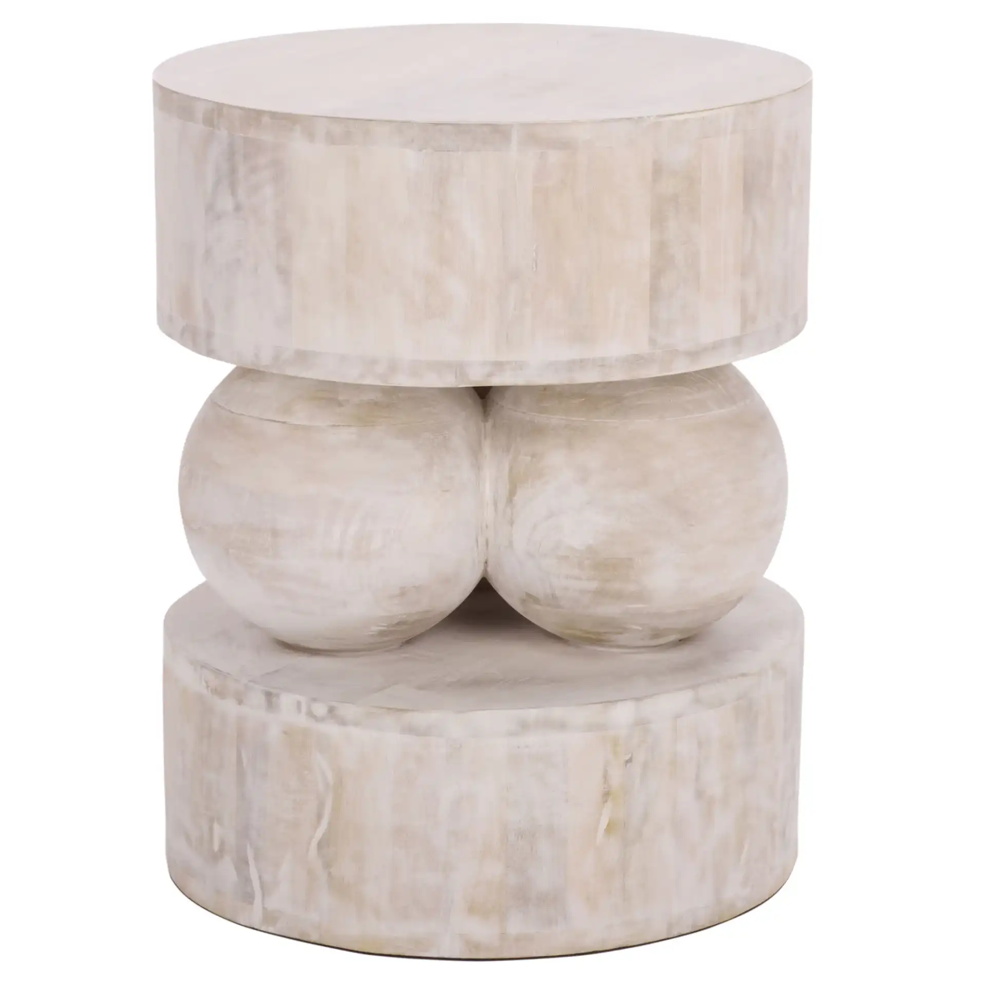 Xavier Round Accent Table in White Washed, detail view