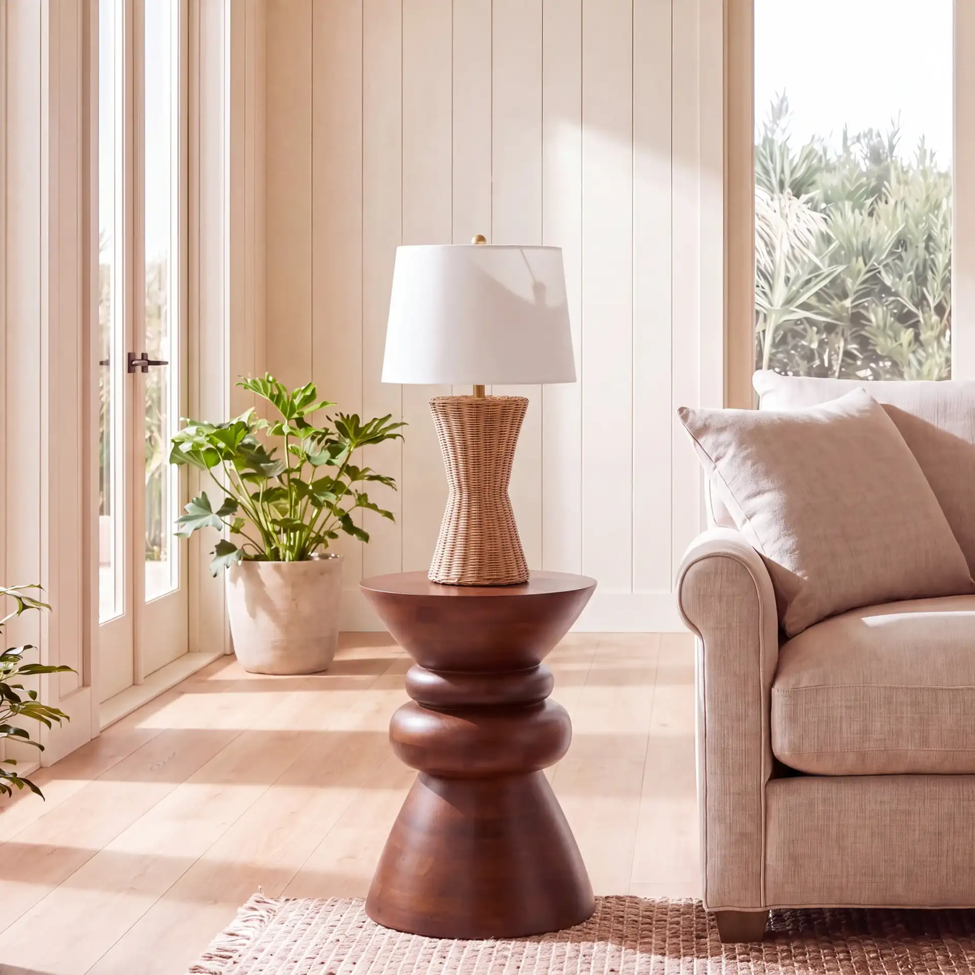 Ignacio Round Accent Table in Walnut in a styled room