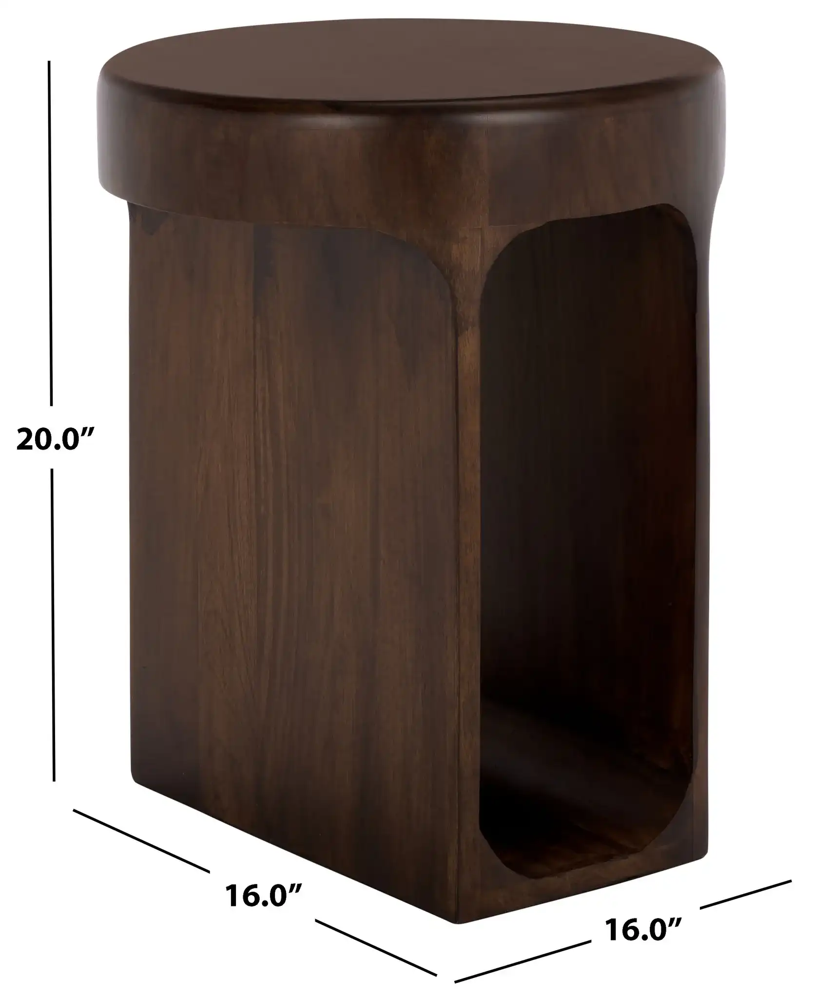 Lobone Round Accent Table in Dark Brown, detail view