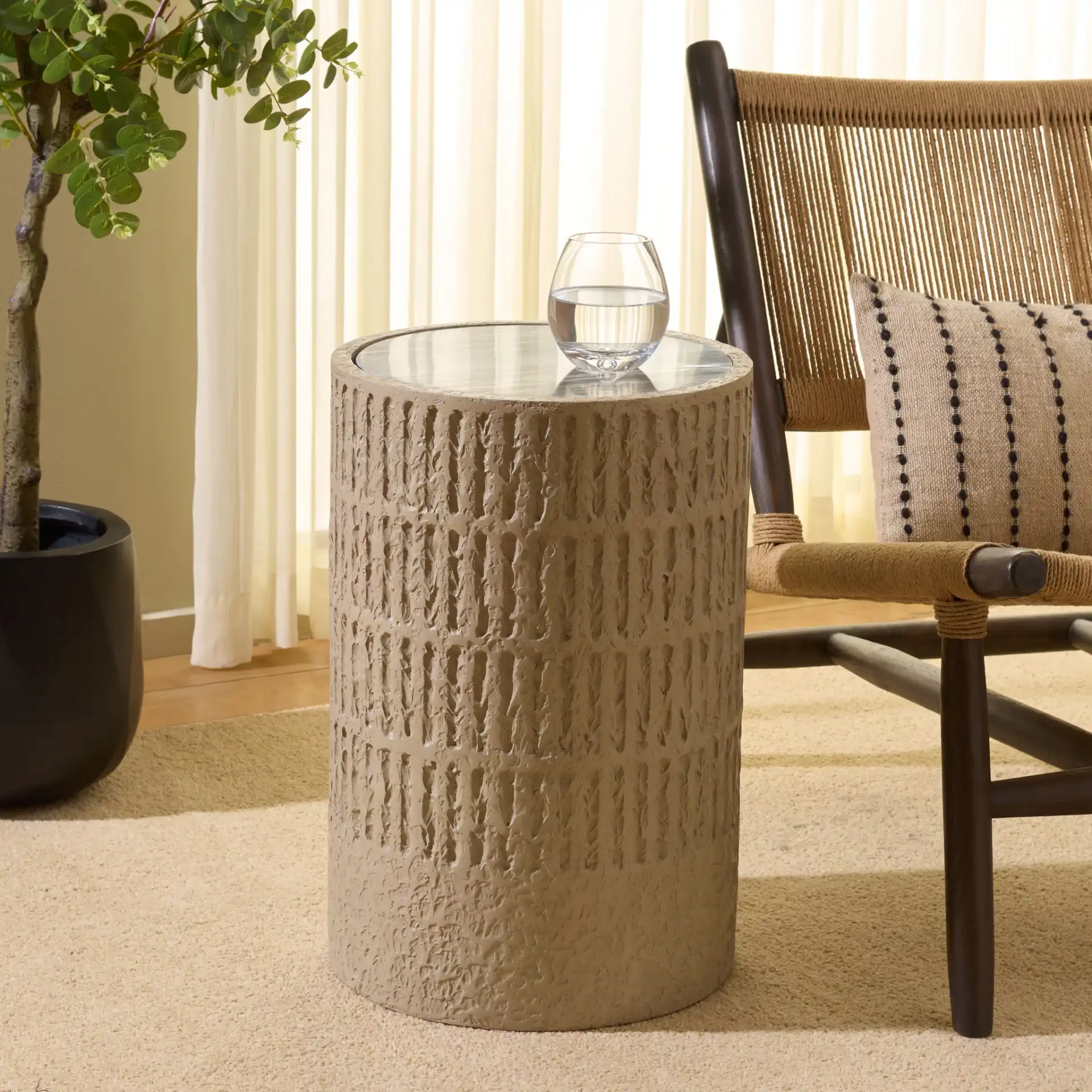 Venti Accent Table in Taupe / Black Marble in a styled room