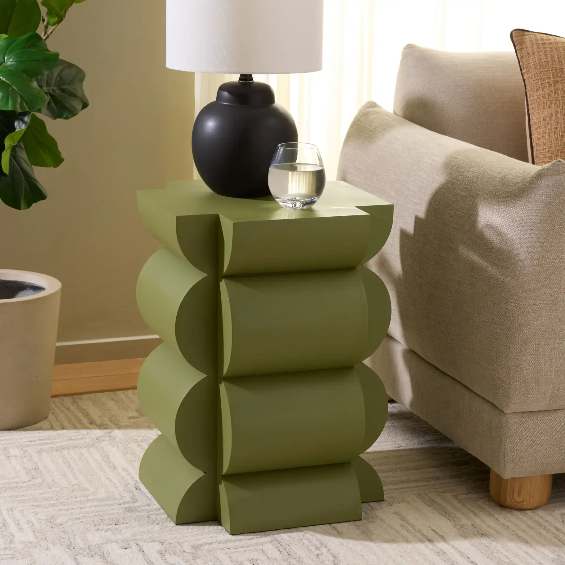 Lappell Accent Table in Olive Green in a styled room