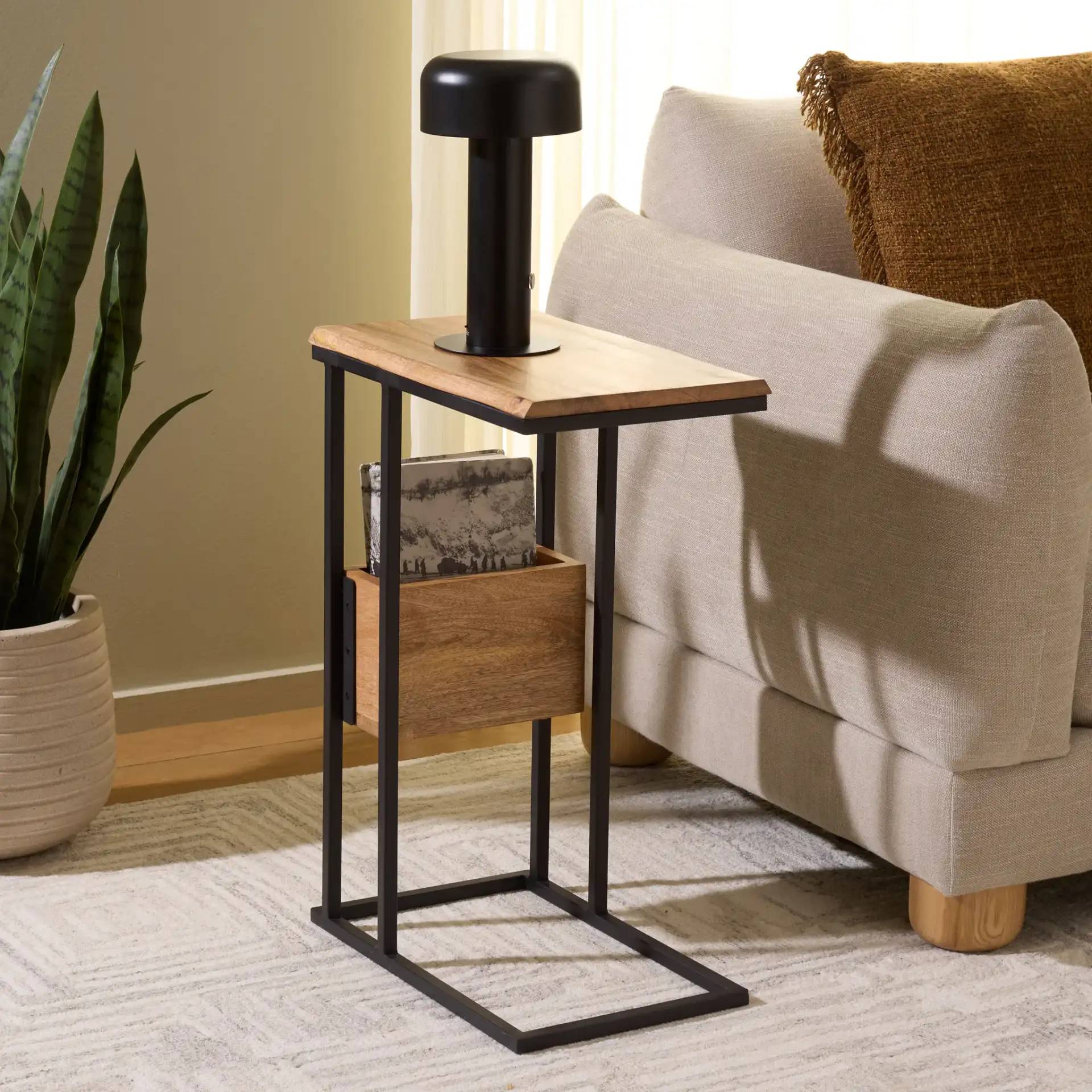 Amirah Accent Table in Natural / Black in a styled room