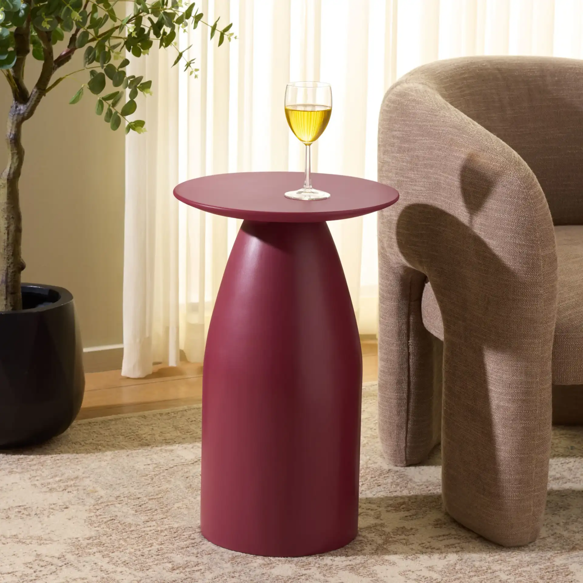 Margie Accent Table in Magenta in a styled room