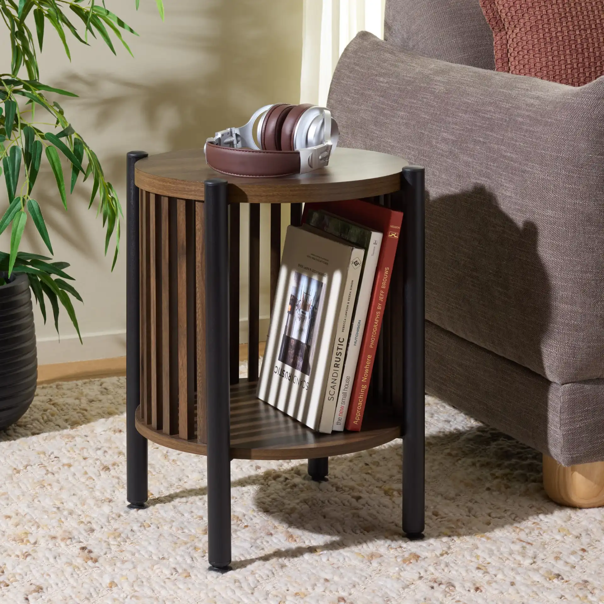 Marami Accent Table in Walnut / Black in a styled room