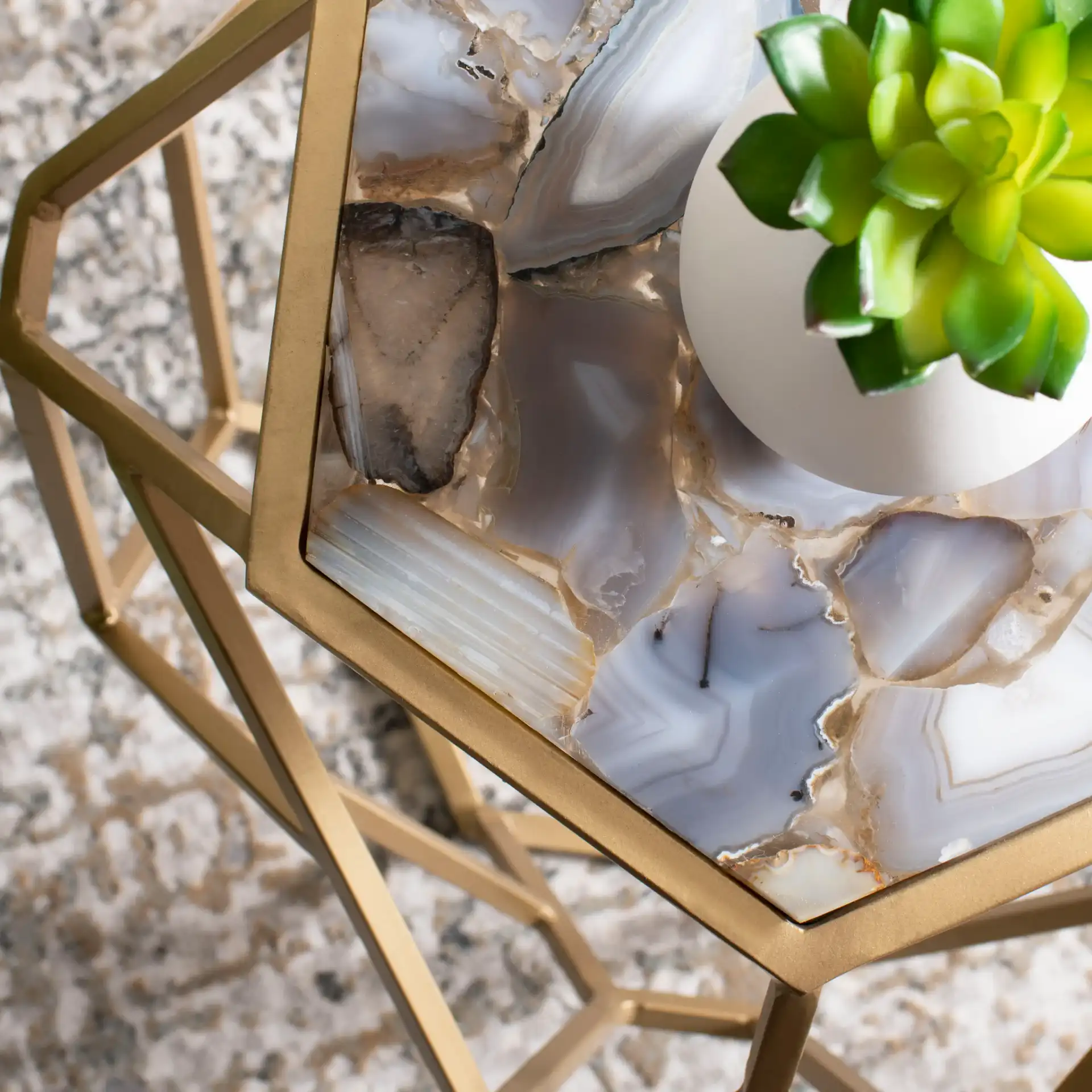 Ava Geometric Accent Table in Multicolor Agate / Gold in a styled room
