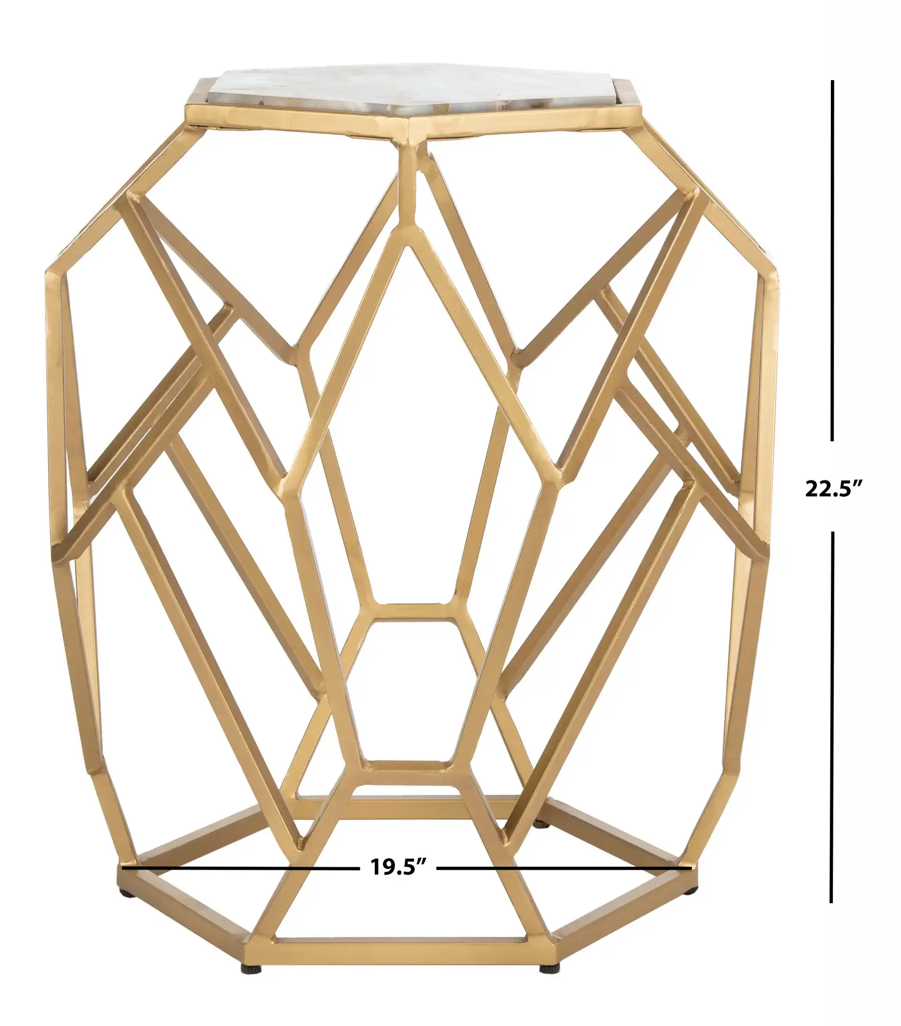 Ava Geometric Accent Table in Multicolor Agate / Gold, detail view