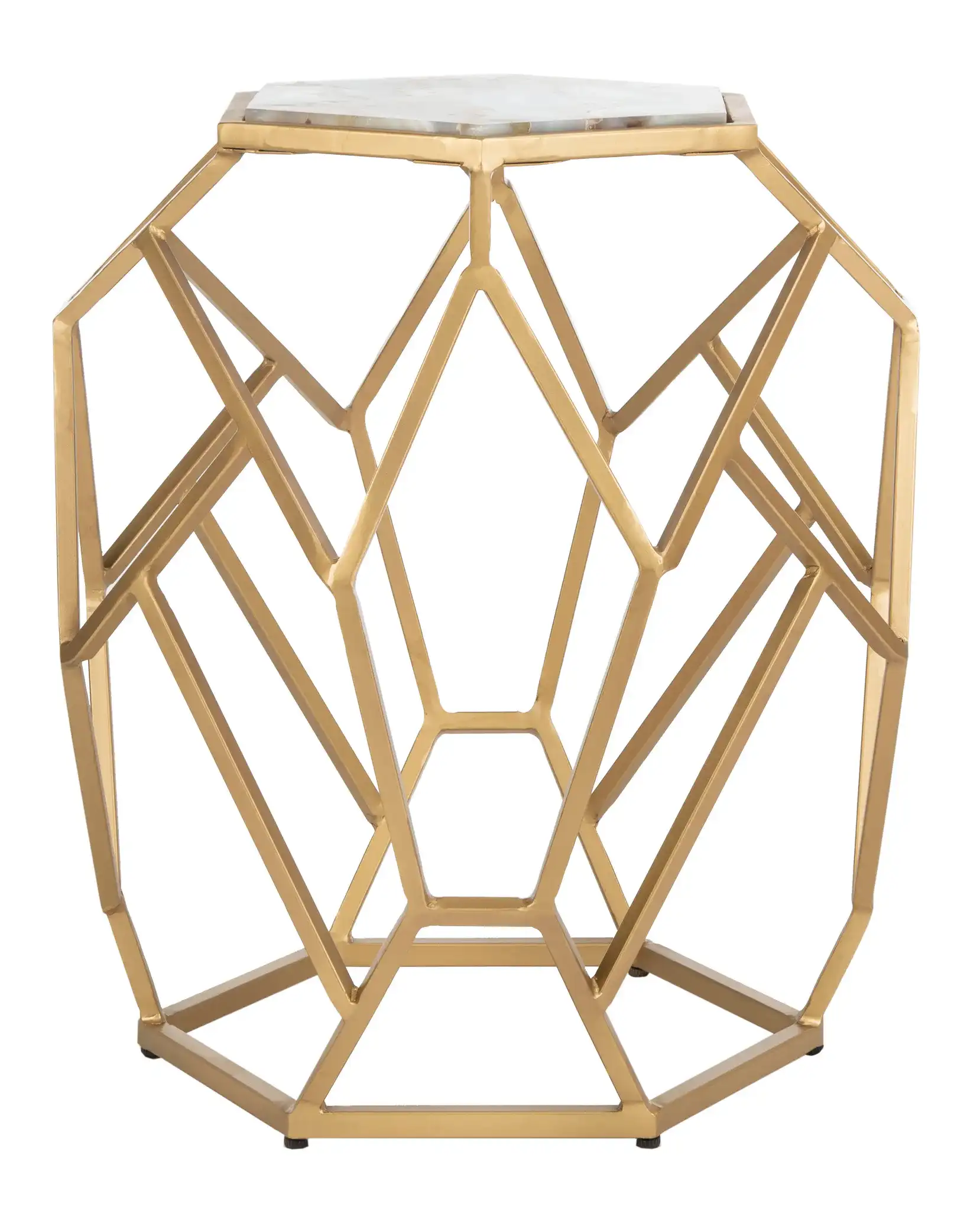 Ava Geometric Accent Table in Multicolor Agate / Gold