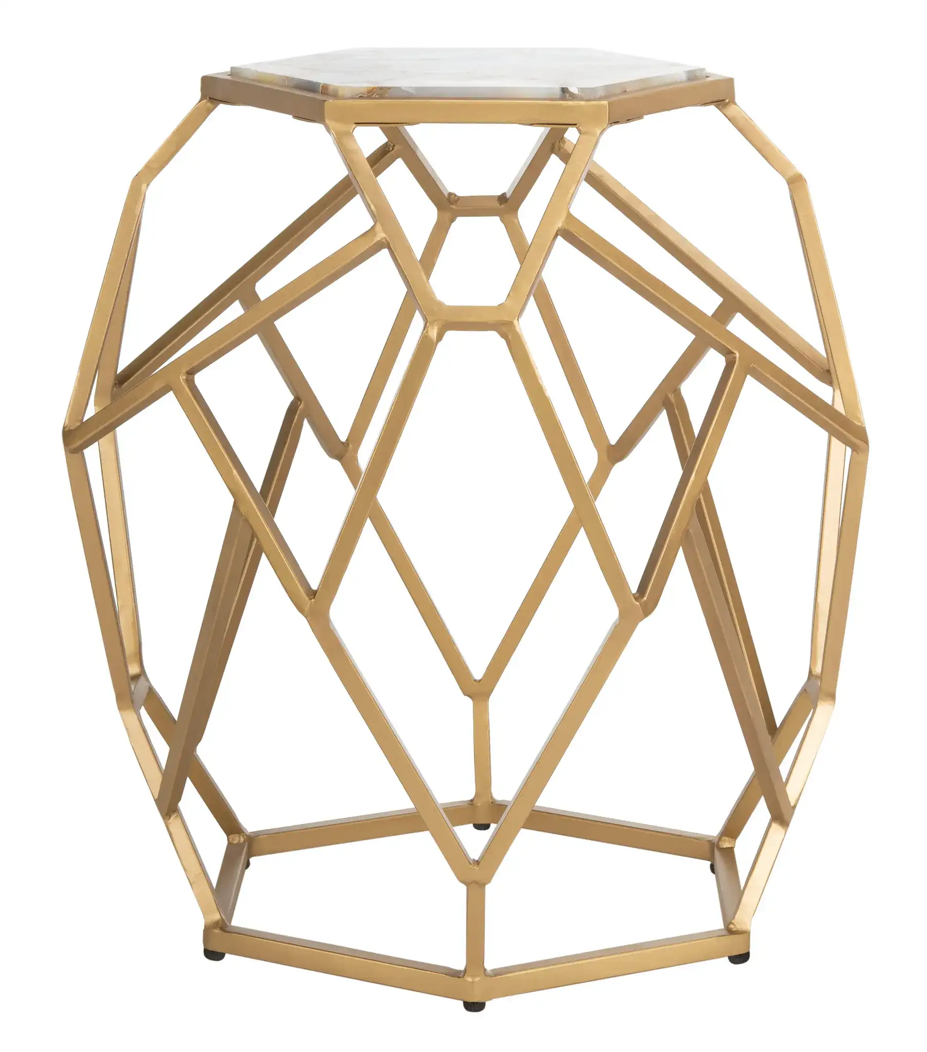 Ava Geometric Accent Table in Multicolor Agate / Gold, detail view