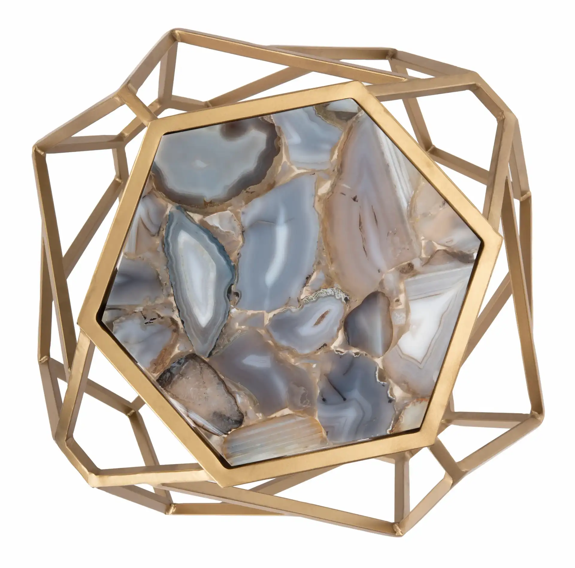 Ava Geometric Accent Table in Multicolor Agate / Gold, detail view