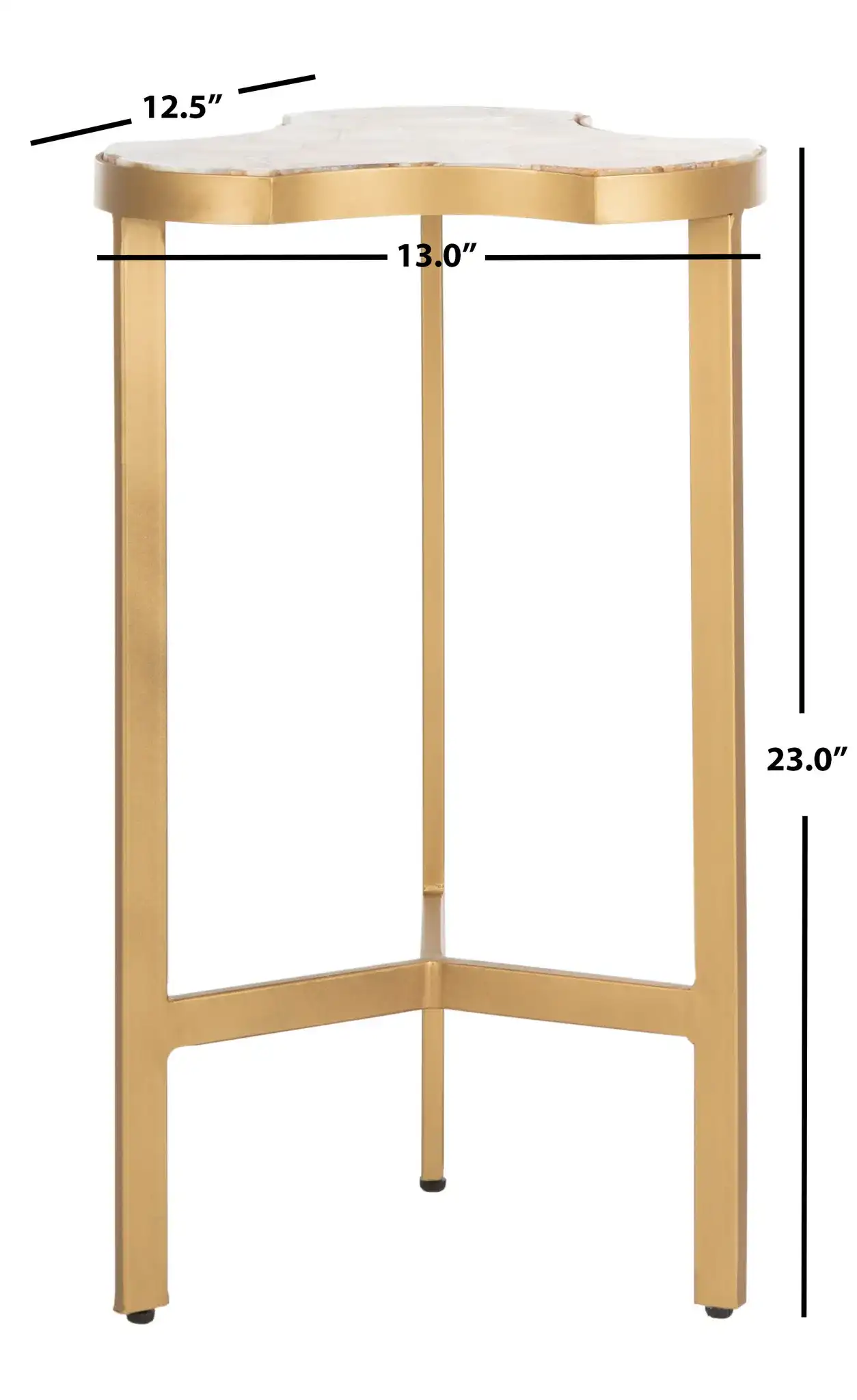 Suki Tripod Accent Table in White Agate / Gold, detail view