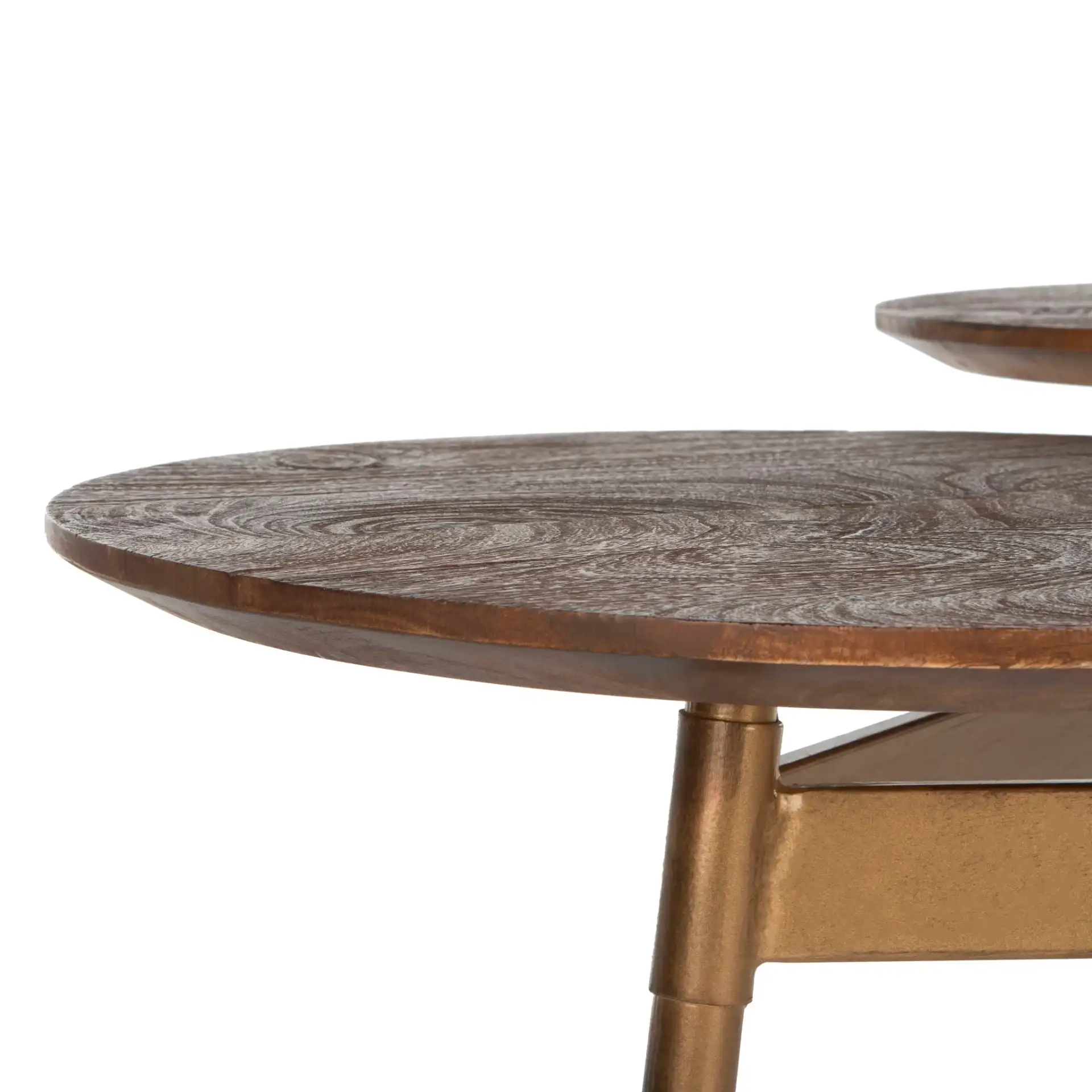 Ian Three-Circle Accent Table in Rustic Honey / Gold in a styled room
