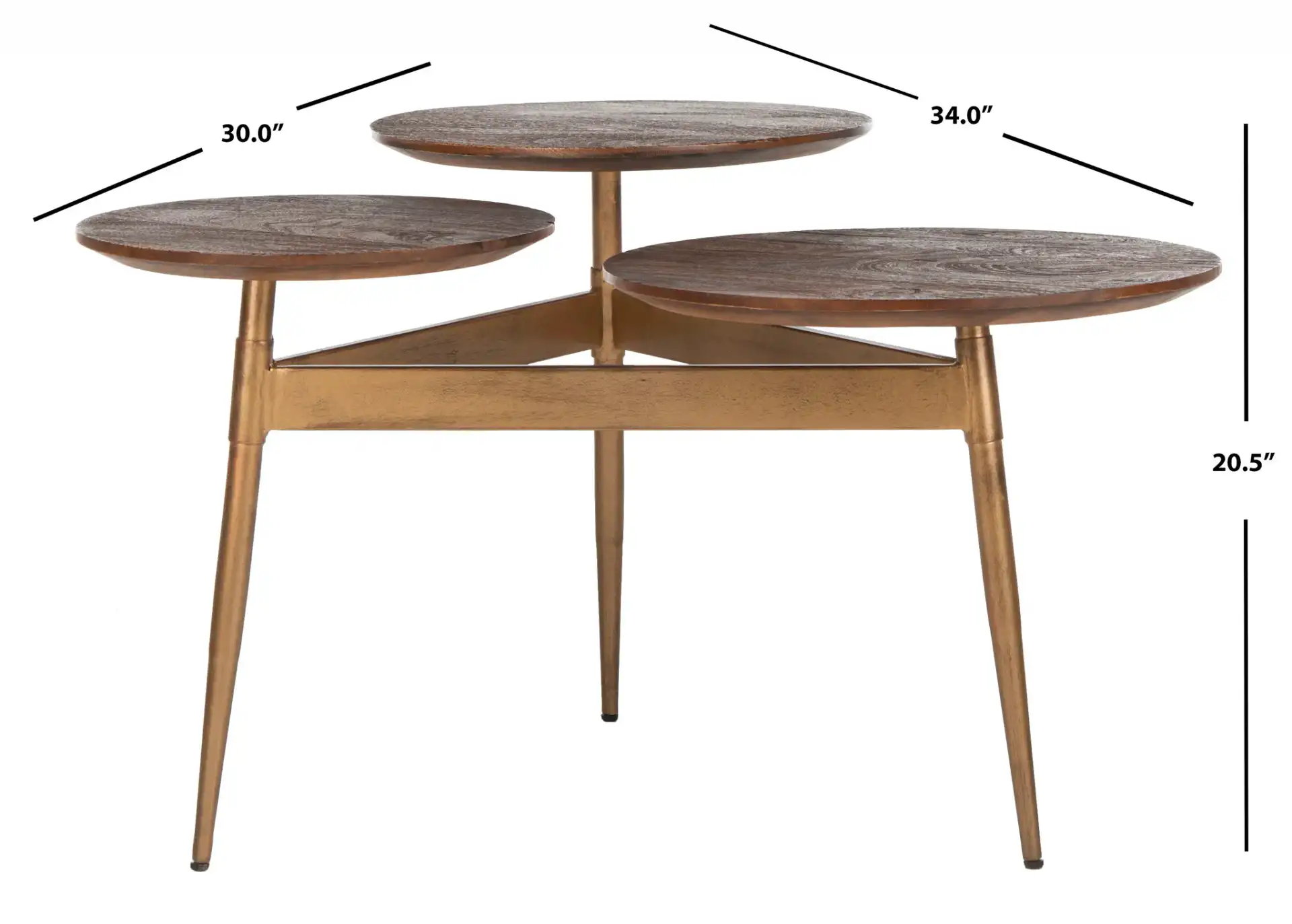 Ian Three-Circle Accent Table in Rustic Honey / Gold, detail view