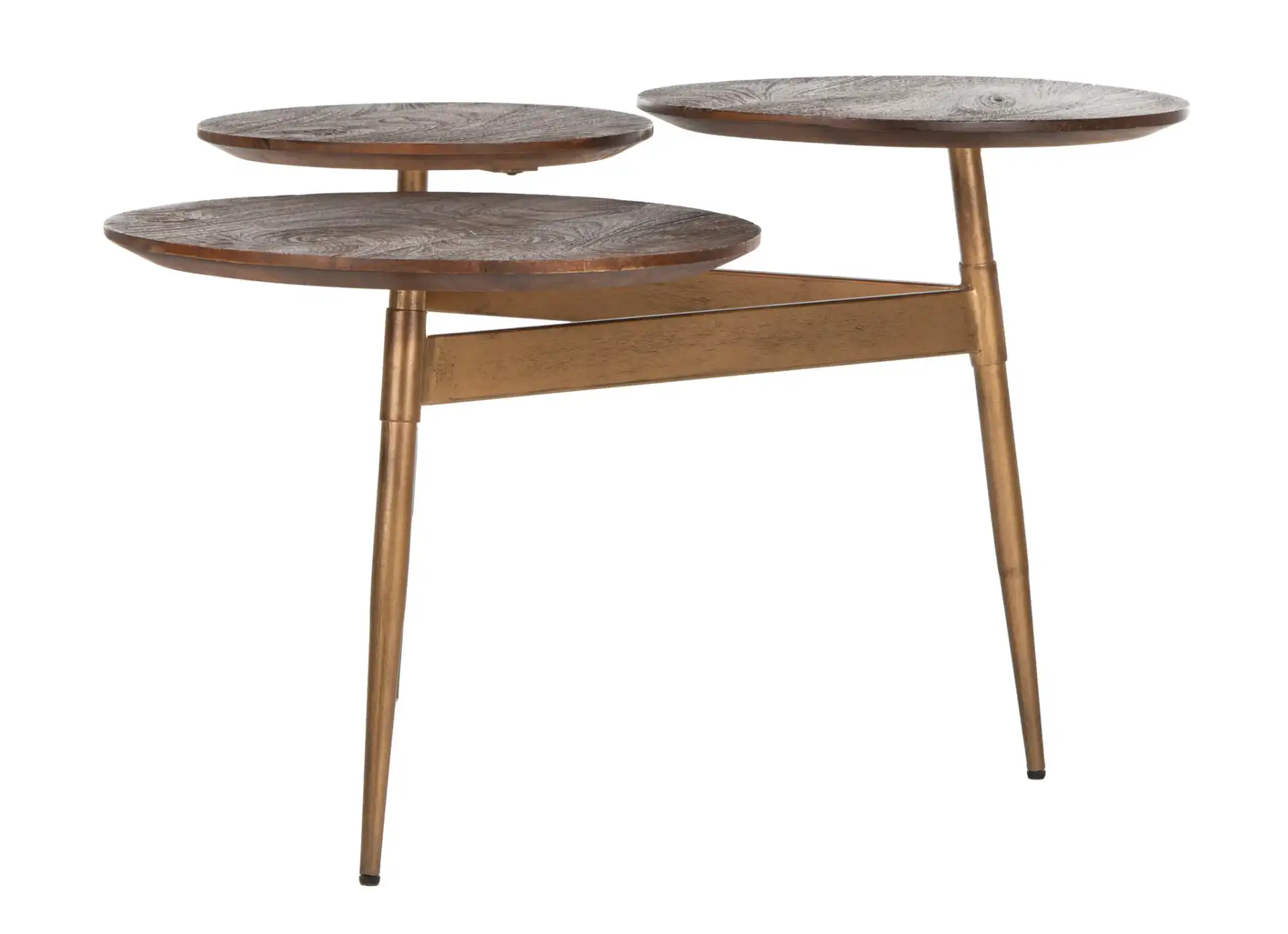 Ian Three-Circle Accent Table in Rustic Honey / Gold, detail view