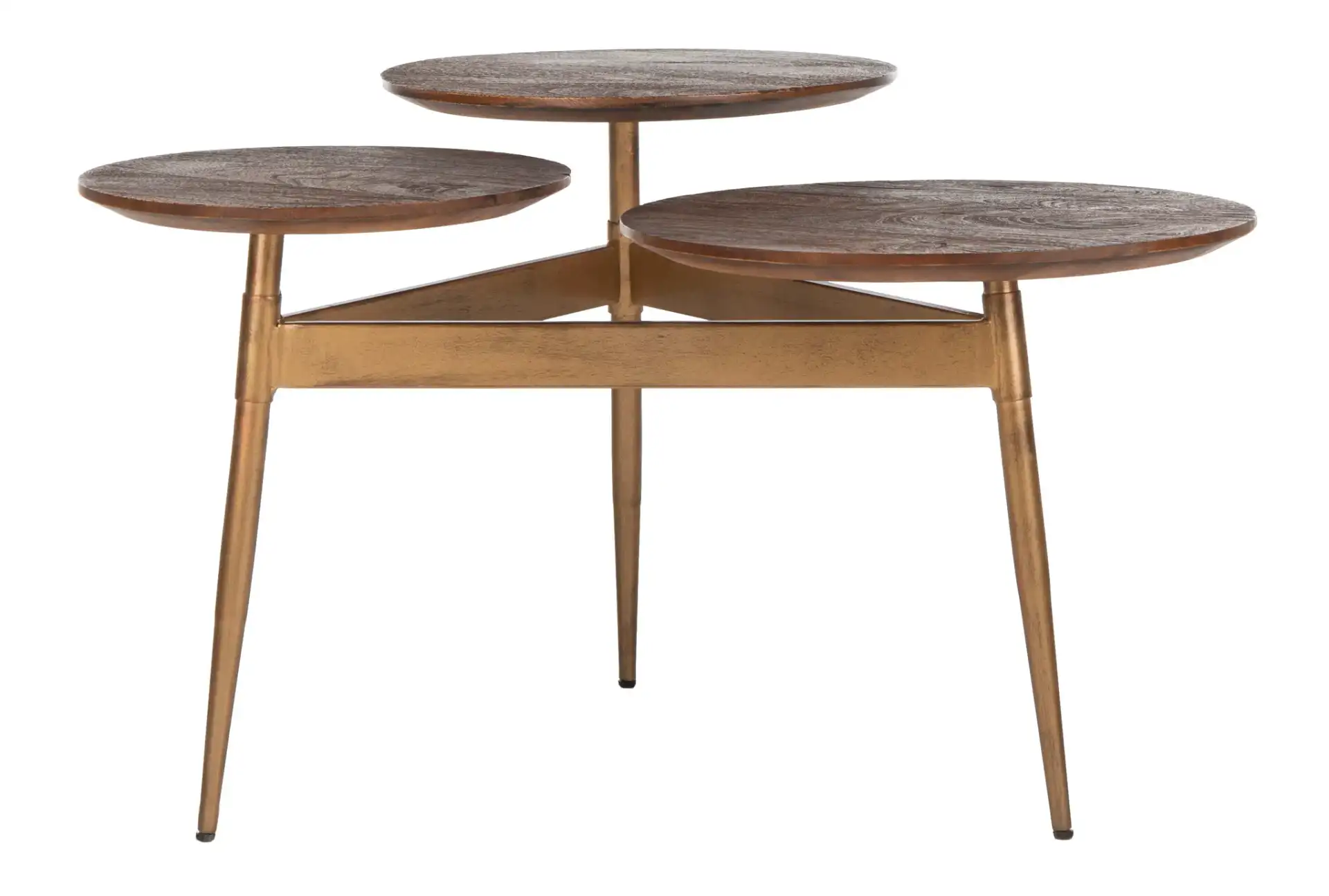 Ian Three-Circle Accent Table in Rustic Honey / Gold, detail view
