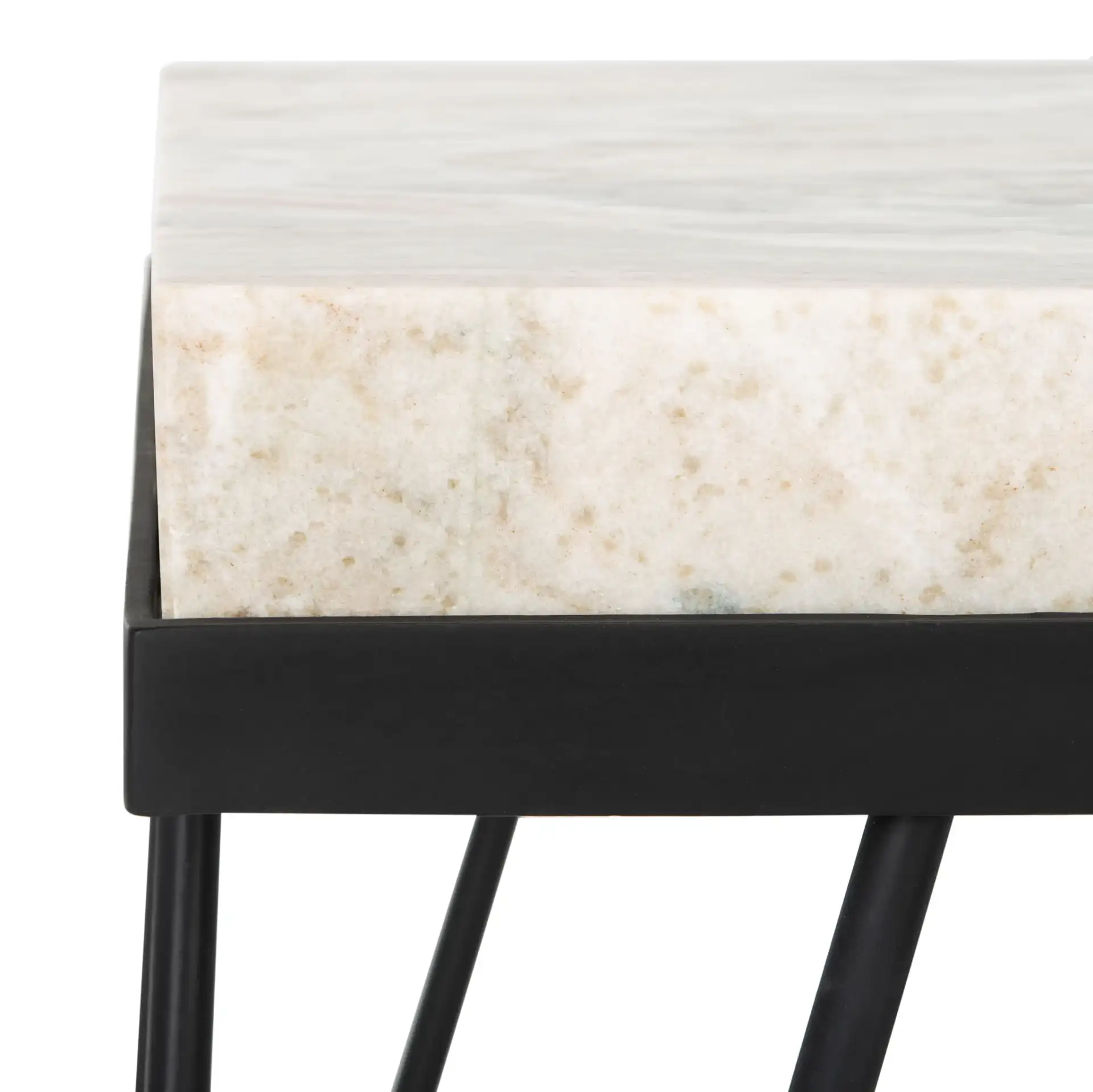 Jada Stone Top Accent Table in Multicolor Gray Stone / Black in a styled room