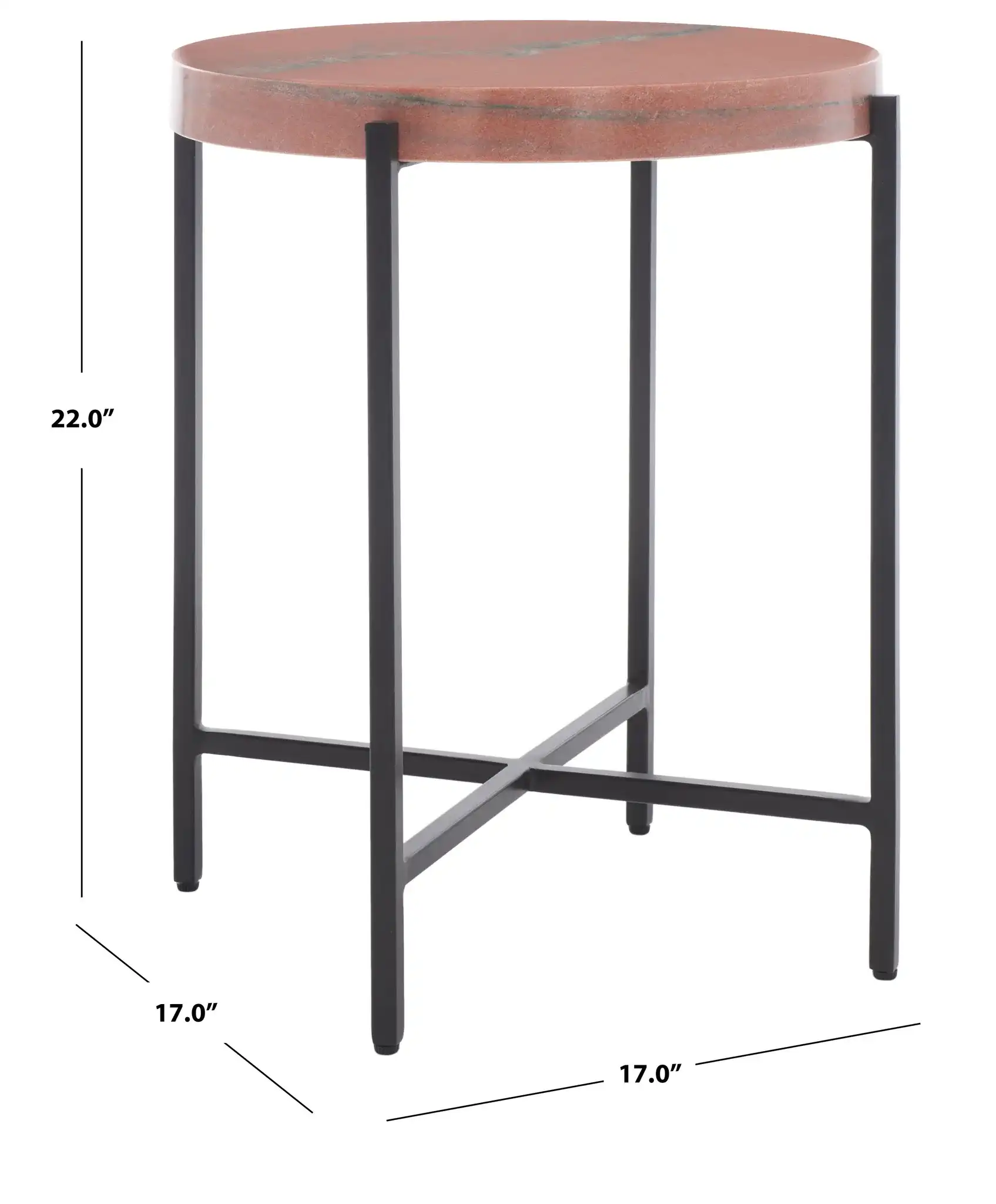 Azula Stone Top Accent Table in Burnt Orange Stone / Black, detail view