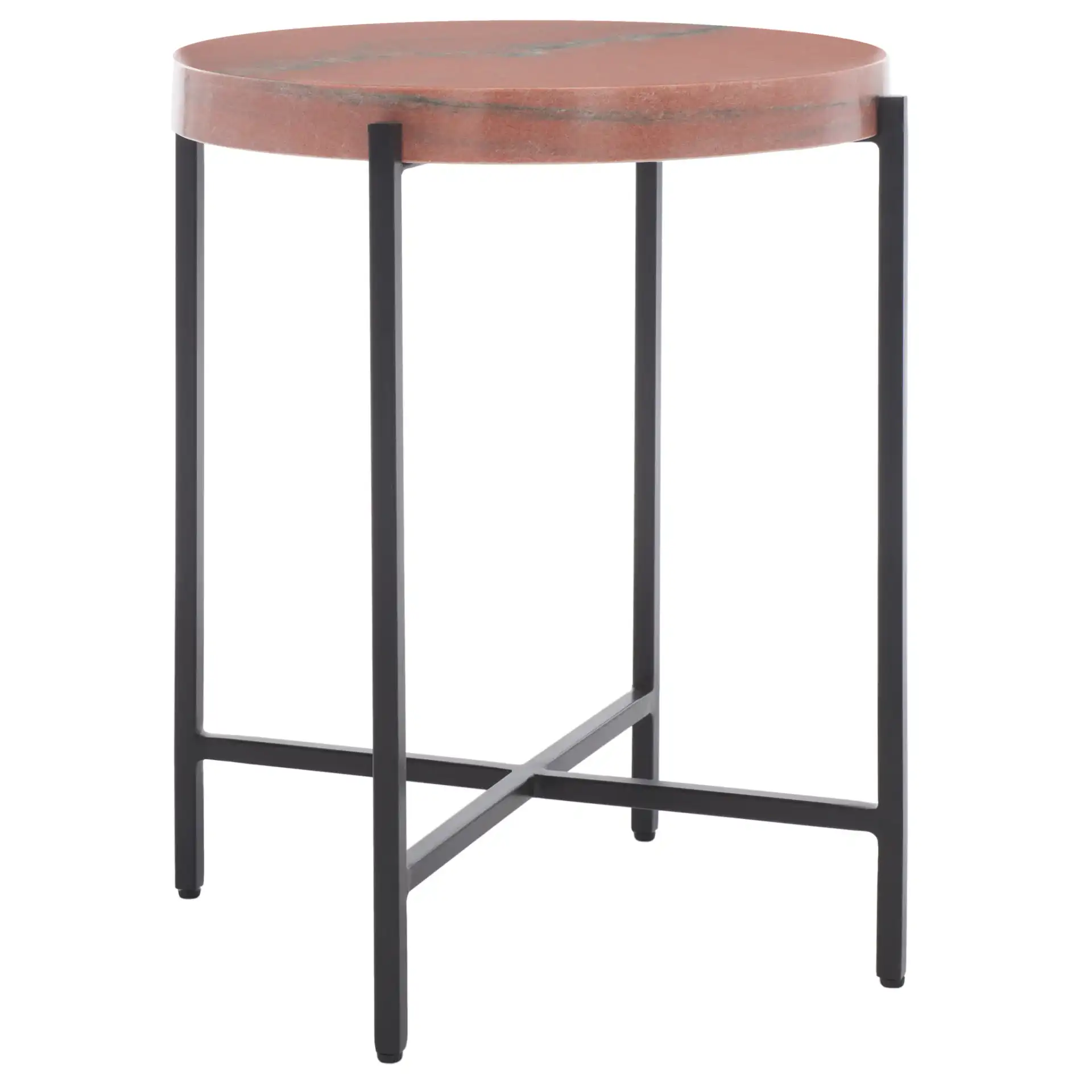 Azula Stone Top Accent Table in Burnt Orange Stone / Black, detail view