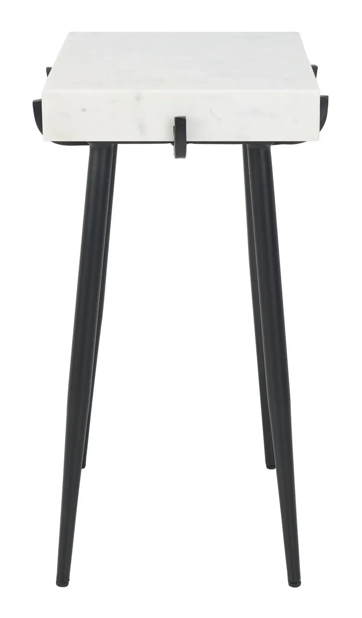 Yuki Stone Top Accent Table in White / Black, detail view