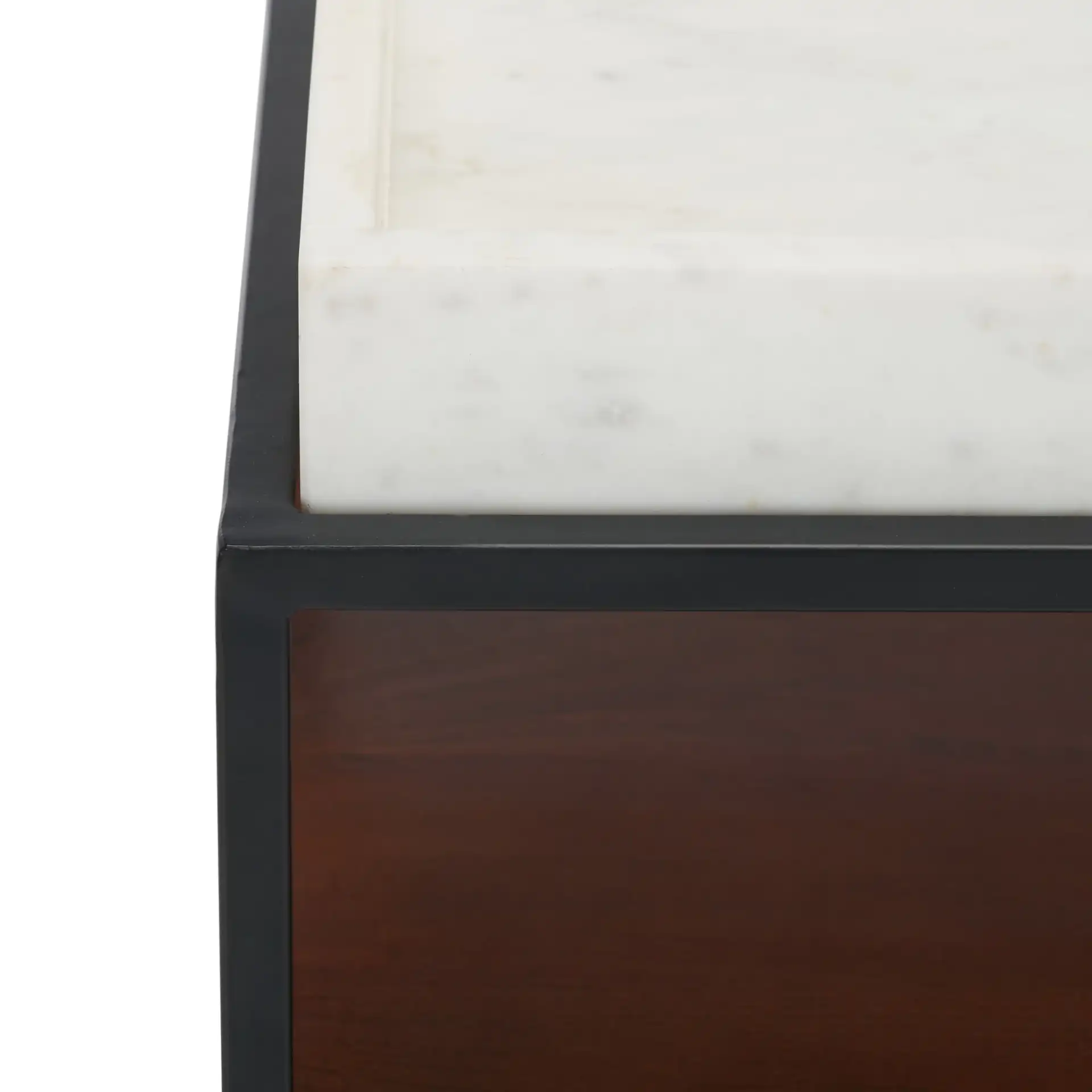 Kya Two-Tier Accent Table in White / Walnut in a styled room