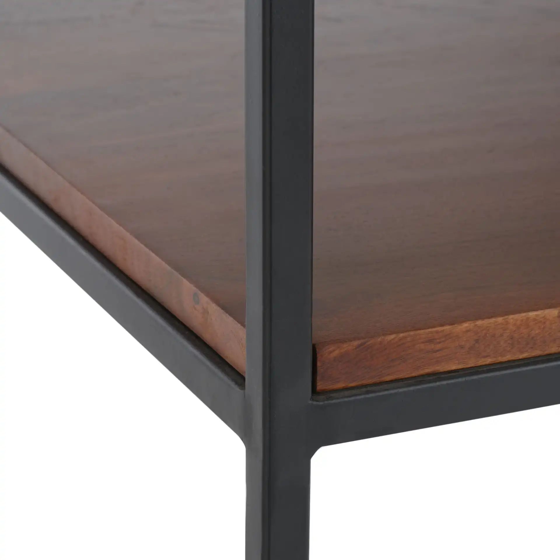 Kya Two-Tier Accent Table in White / Walnut in a styled room