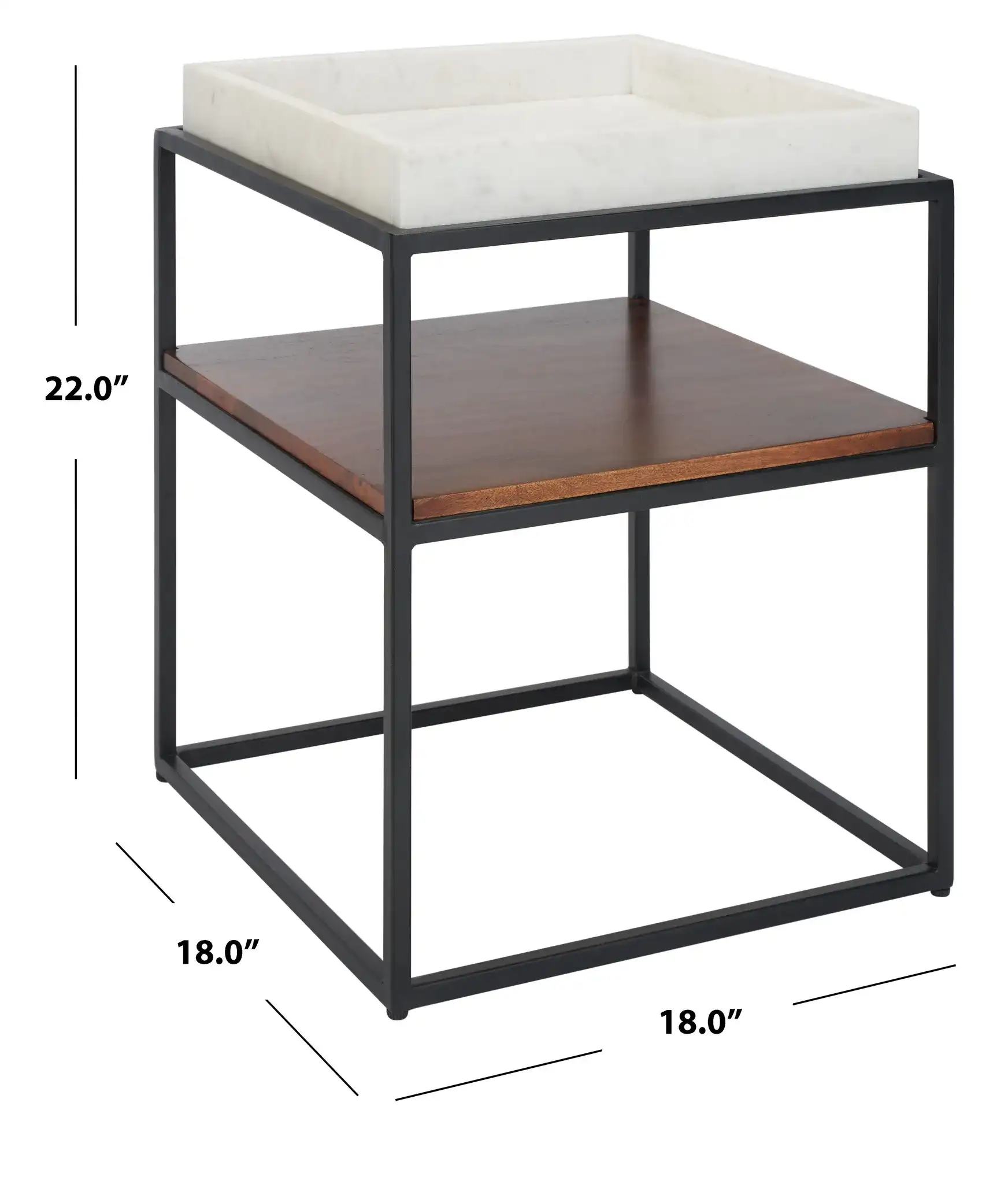 Kya Two-Tier Accent Table in White / Walnut, detail view