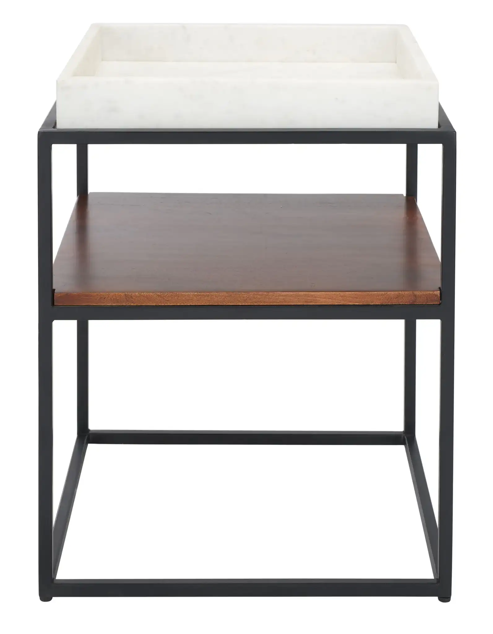 Kya Two-Tier Accent Table in White / Walnut