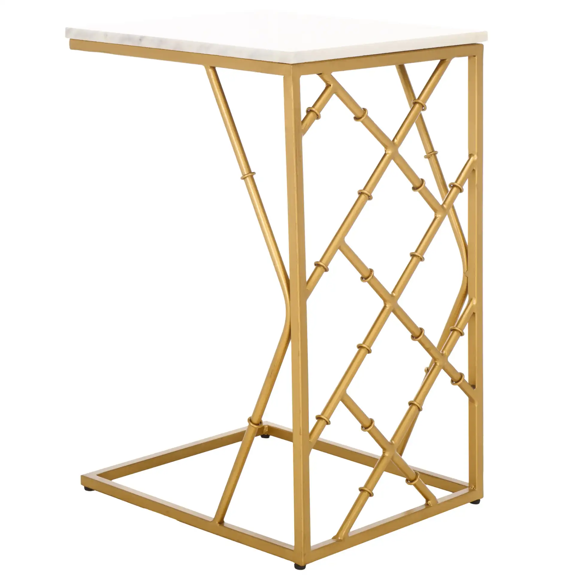 Keston Marble C-Table in White Marble / Gold, detail view