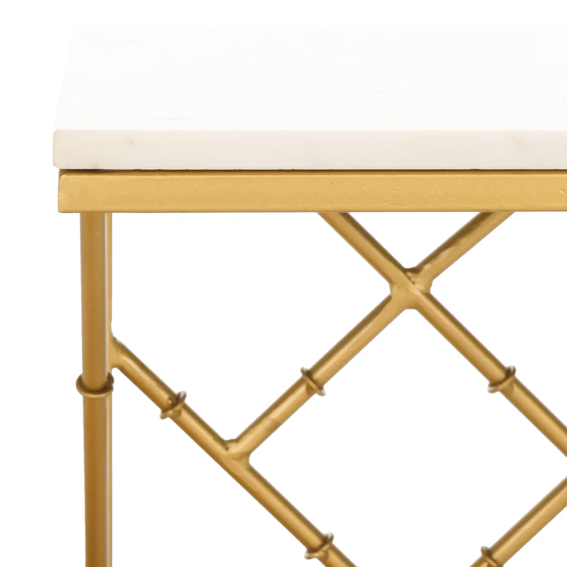 Keston Marble C-Table in White Marble / Gold in a styled room