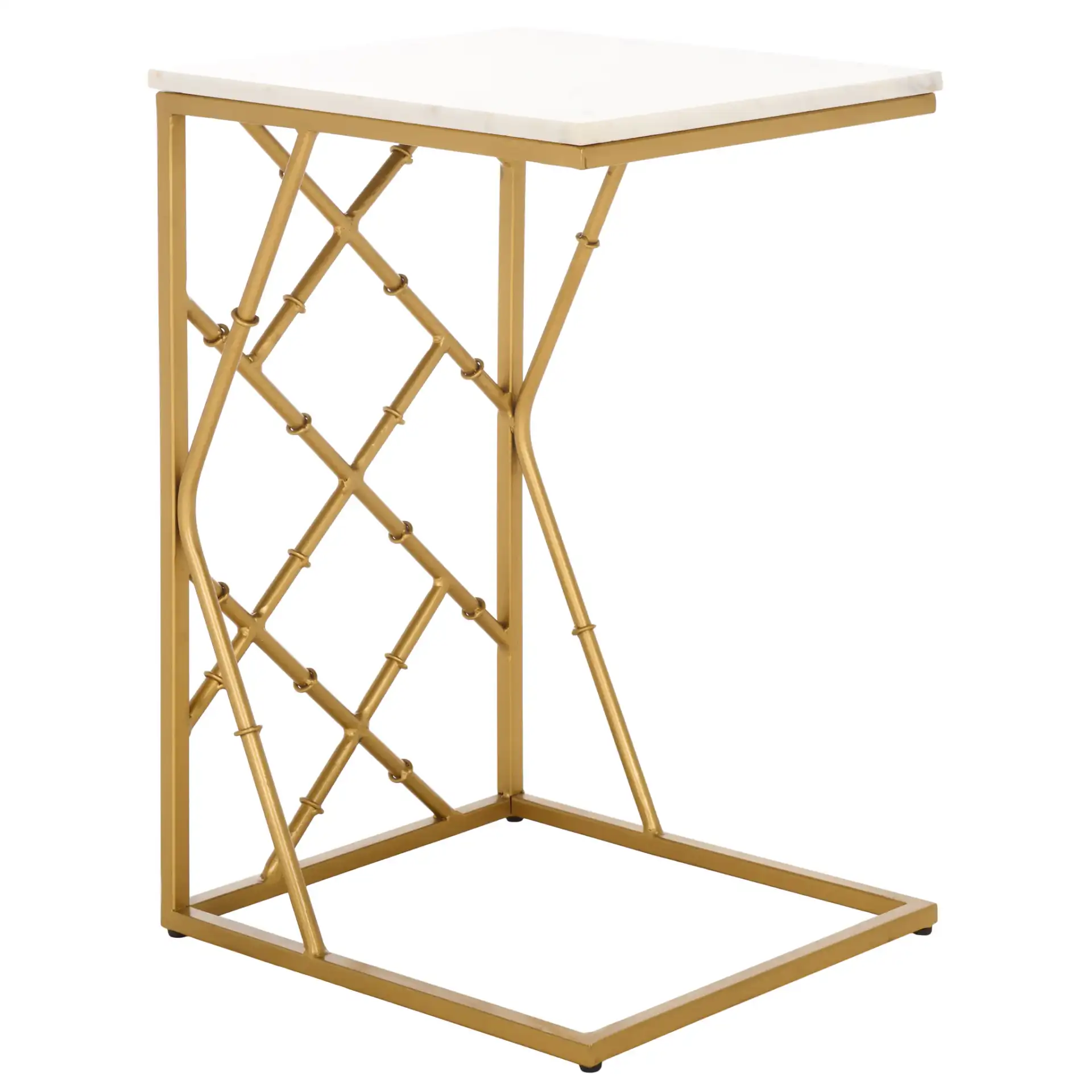 Keston Marble C-Table in White Marble / Gold, detail view