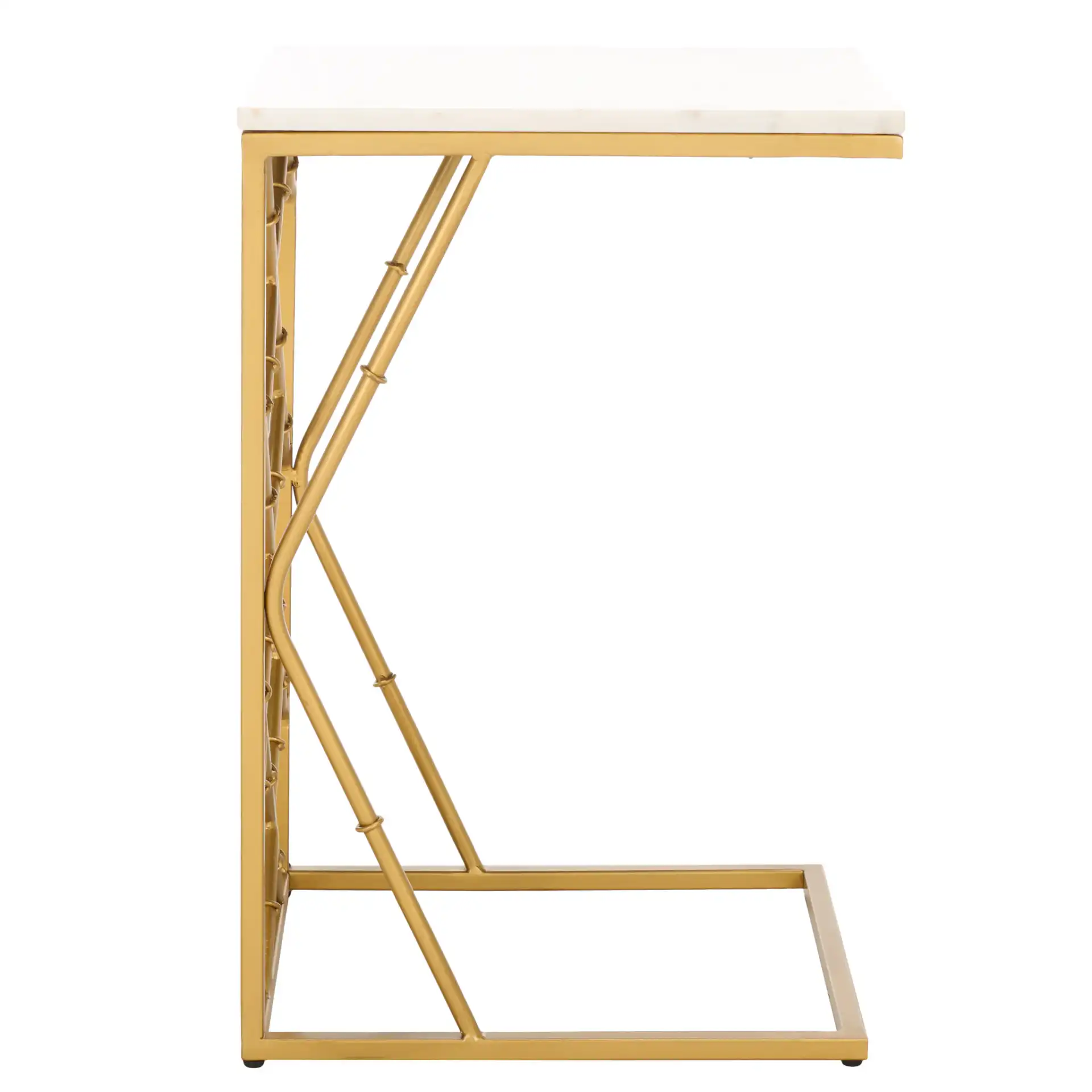 Keston Marble C-Table in White Marble / Gold, detail view